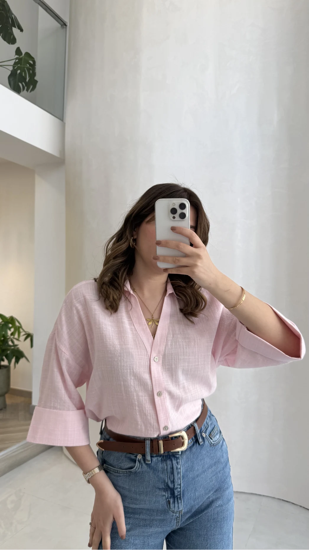 Şantuk Keten Kumaş Gömlek - Pembe - Kod: 2164