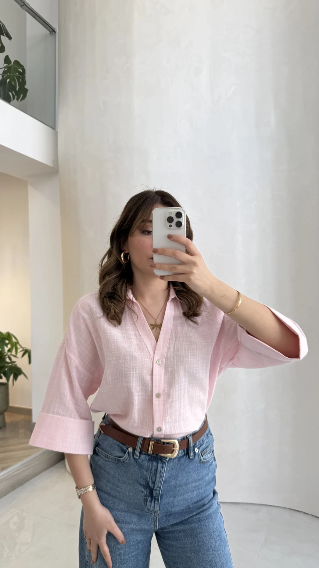 Şantuk Keten Kumaş Gömlek - Pembe - Kod: 2164