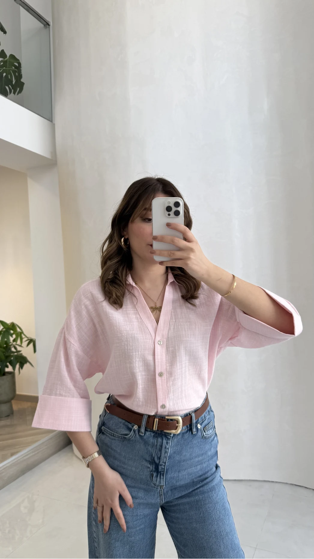 Şantuk Keten Kumaş Gömlek - Pembe - Kod: 2164