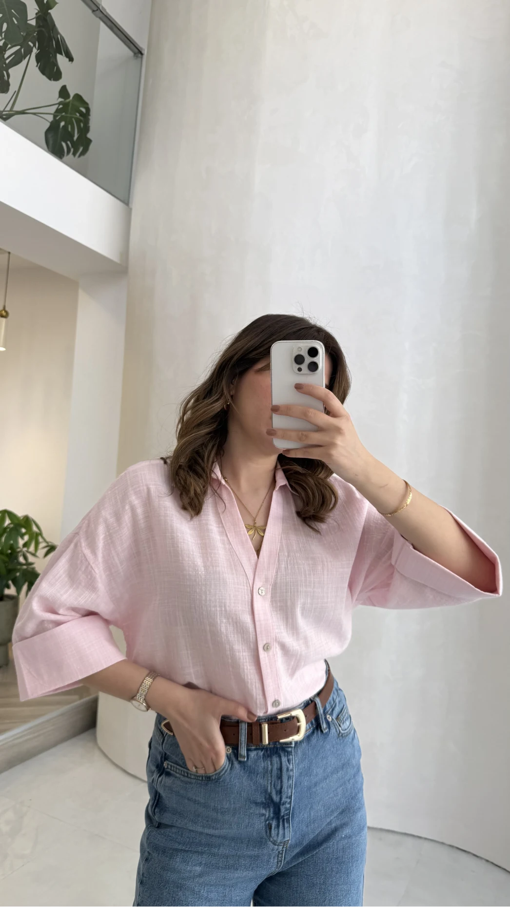 Şantuk Keten Kumaş Gömlek - Pembe - Kod: 2164