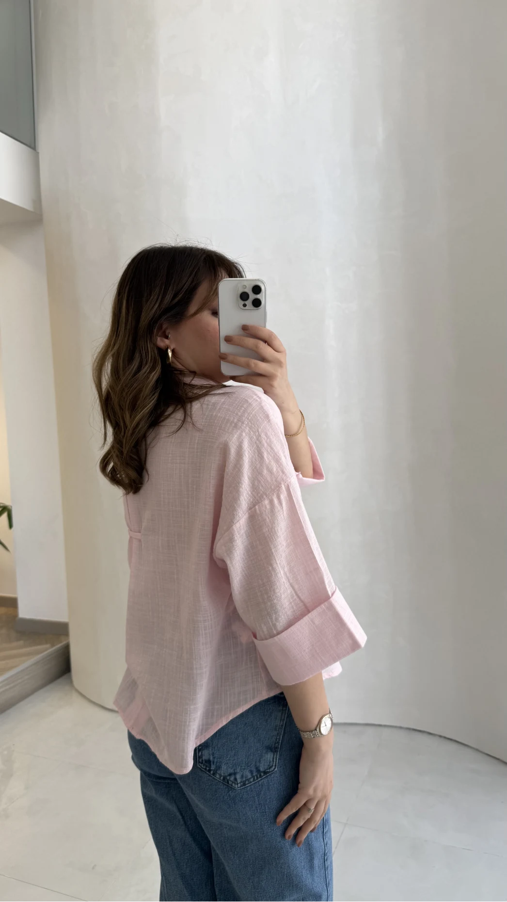 Şantuk Keten Kumaş Gömlek - Pembe - Kod: 2164