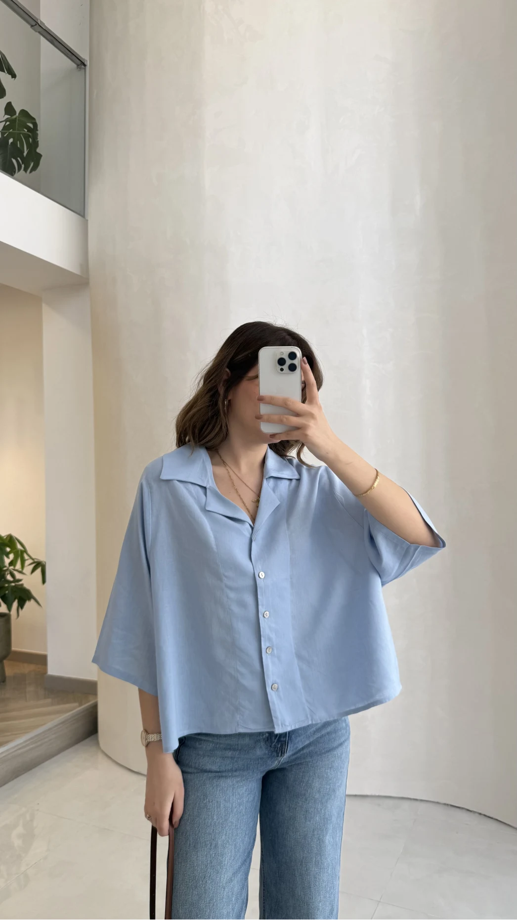 Keten Kumaş Gömlek - Bebe Mavisi - Kod: 4982