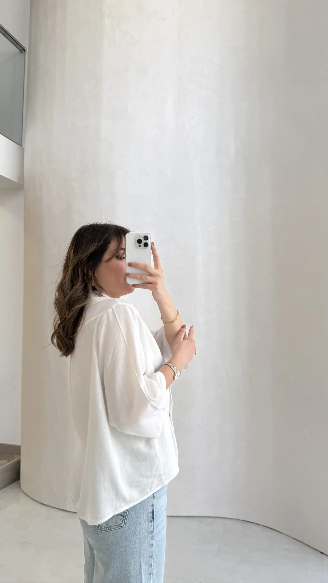 Keten Kumaş Gömlek - Beyaz - Kod: 4982