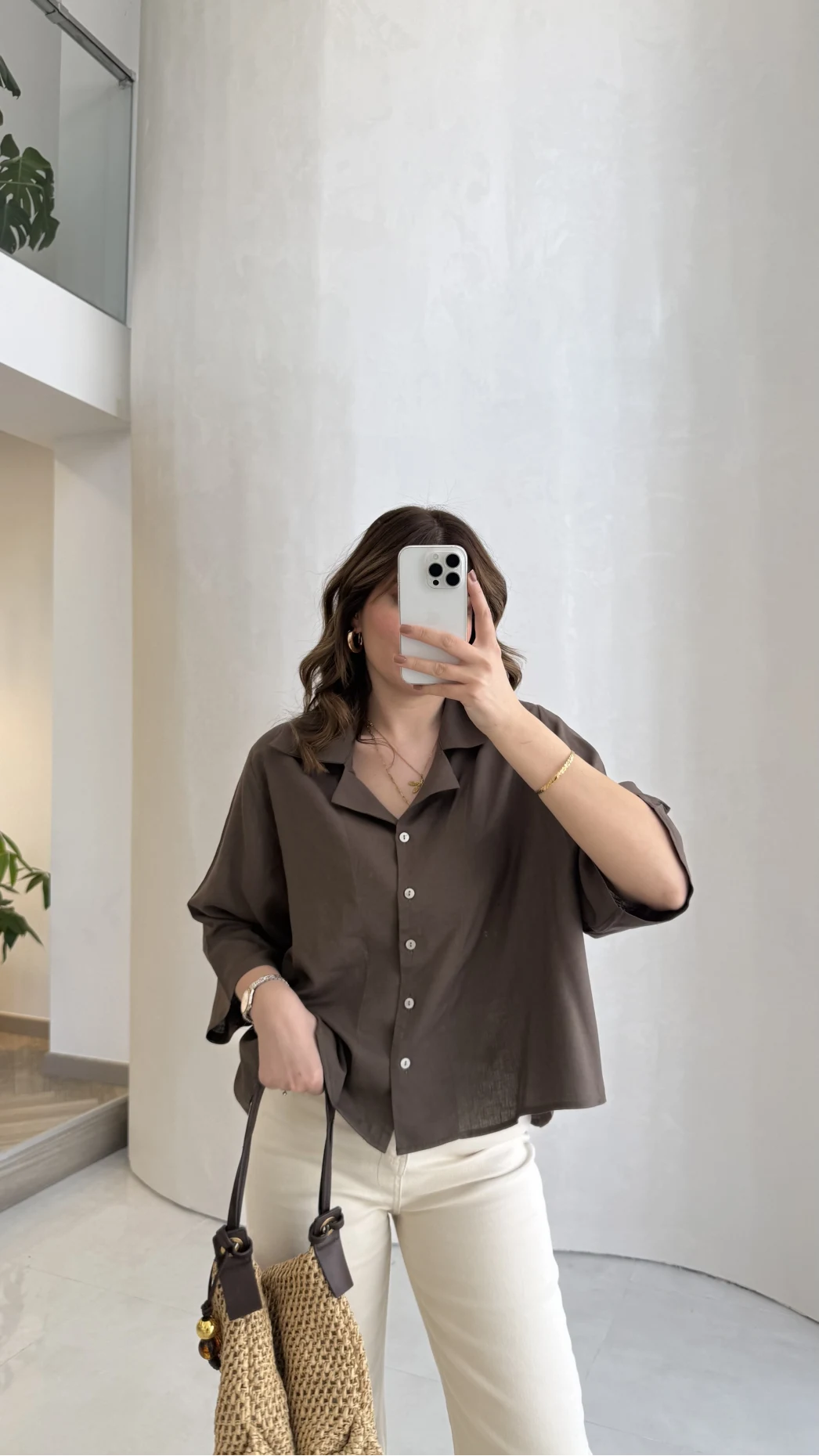 Keten Kumaş Gömlek - Kahve - Kod: 4982