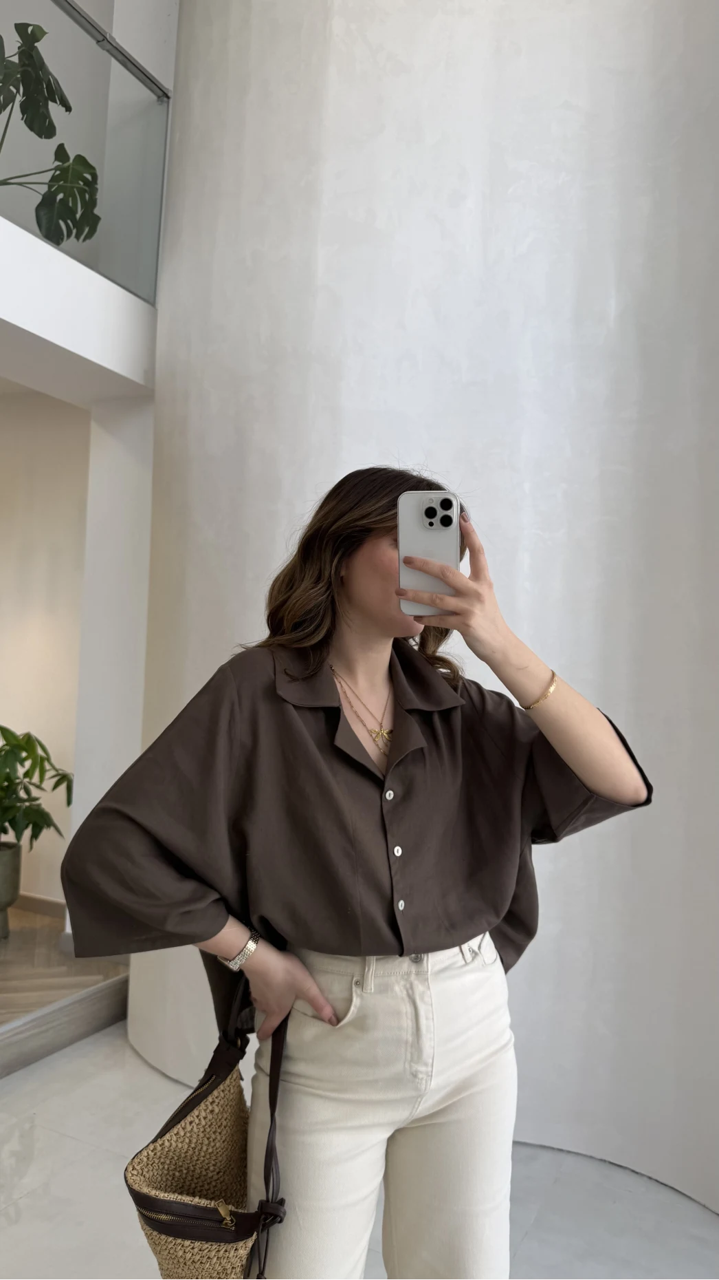 Keten Kumaş Gömlek - Kahve - Kod: 4982