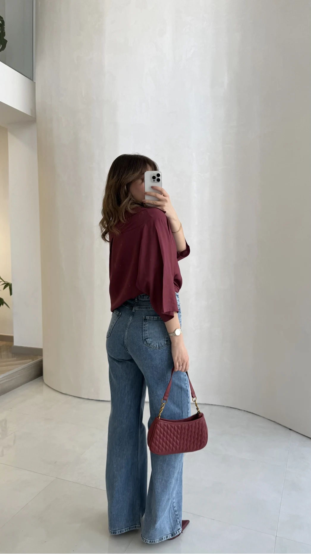 Keten Kumaş Gömlek - Bordo - Kod: 4982