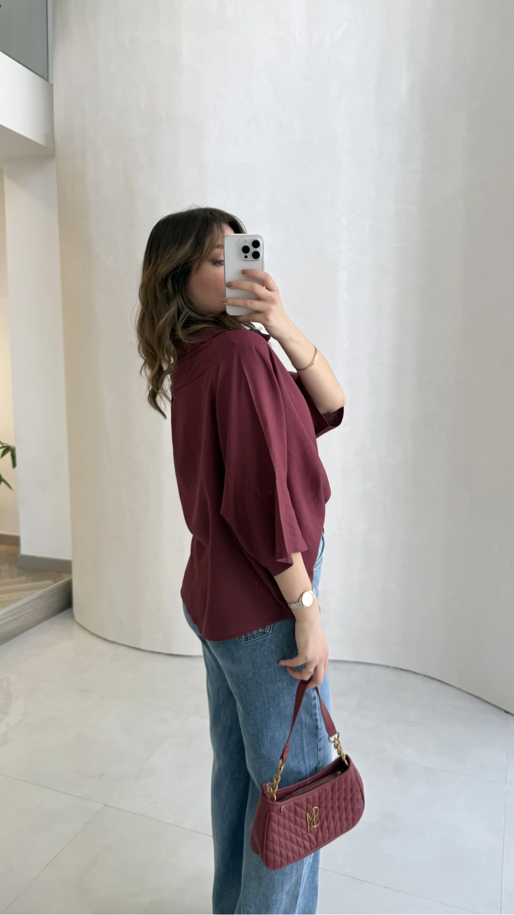 Keten Kumaş Gömlek - Bordo - Kod: 4982