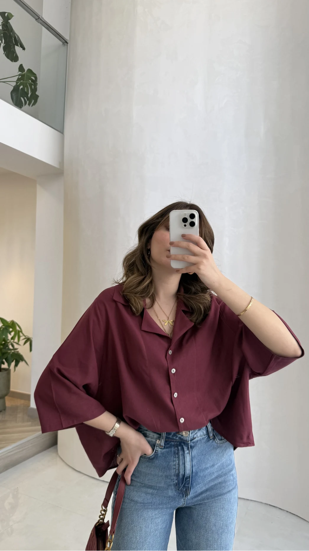 Keten Kumaş Gömlek - Bordo - Kod: 4982