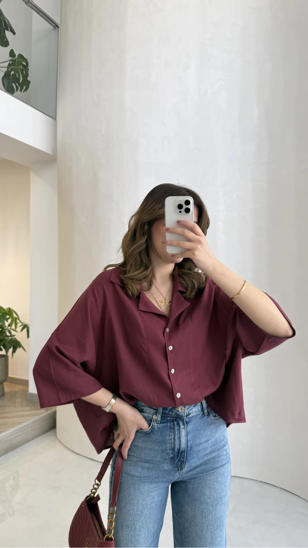 Keten Kumaş Gömlek - Bordo - Kod: 4982