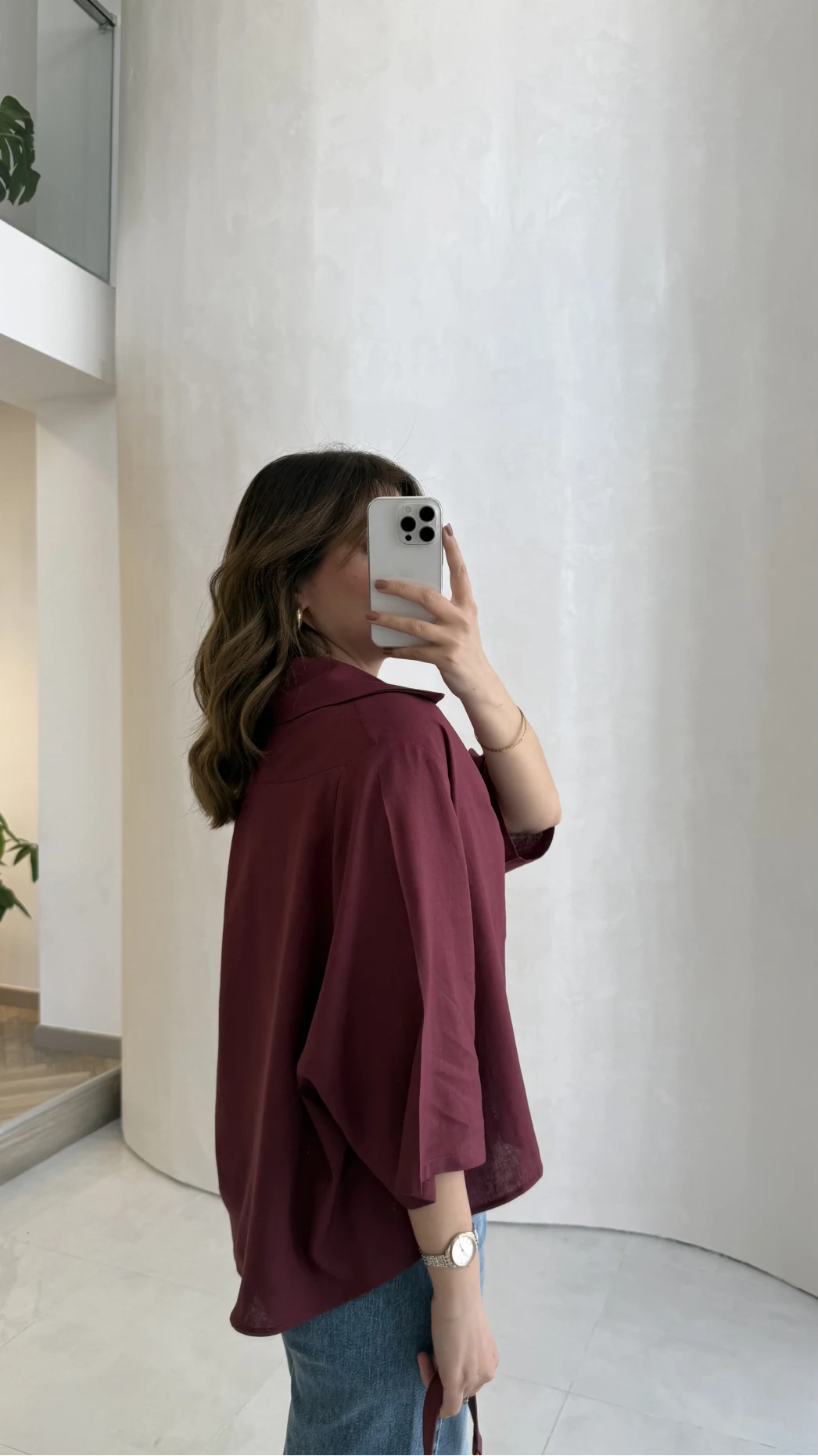 Keten Kumaş Gömlek - Bordo - Kod: 4982