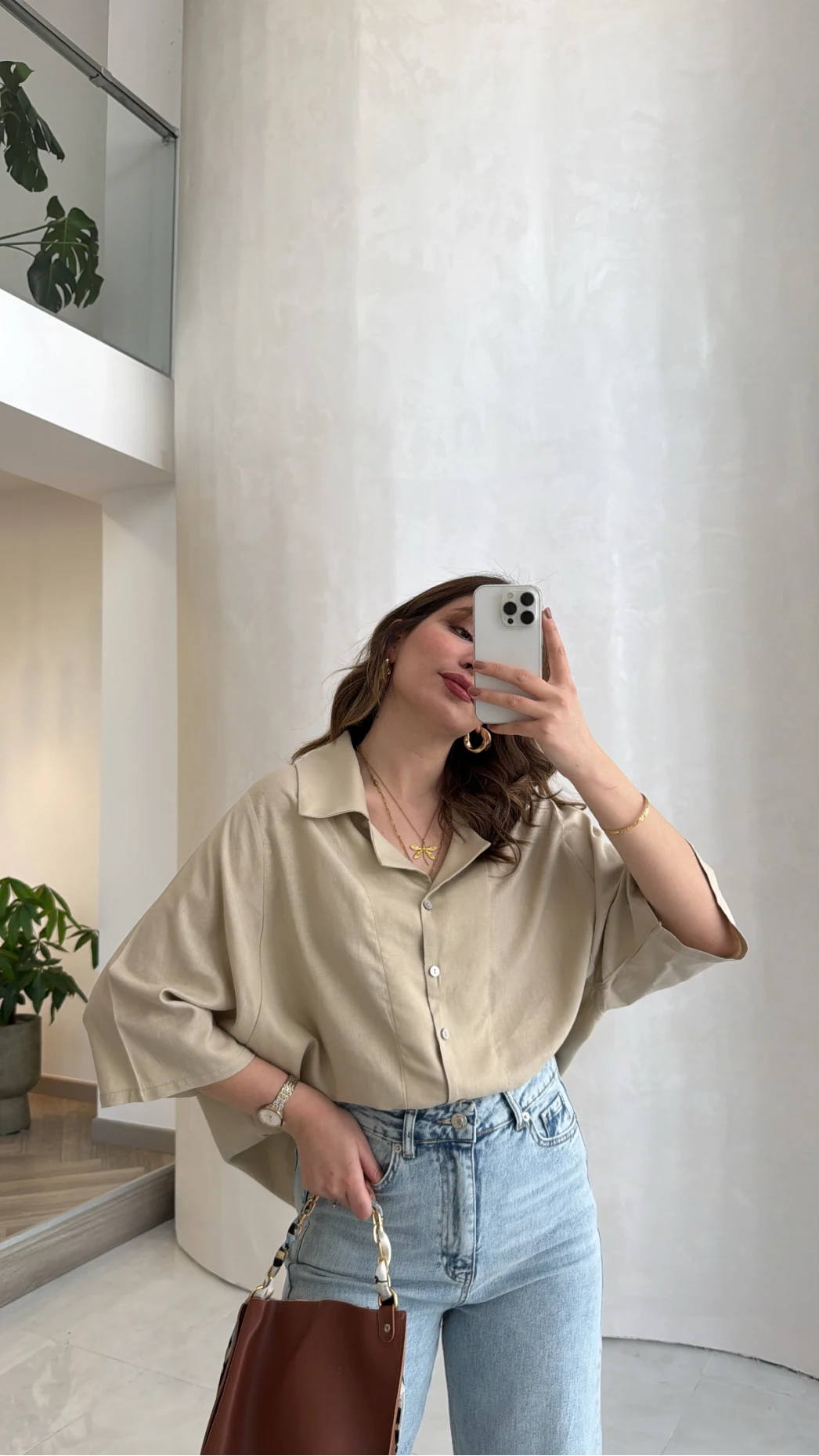 Keten Kumaş Gömlek - Taş - Kod: 4982