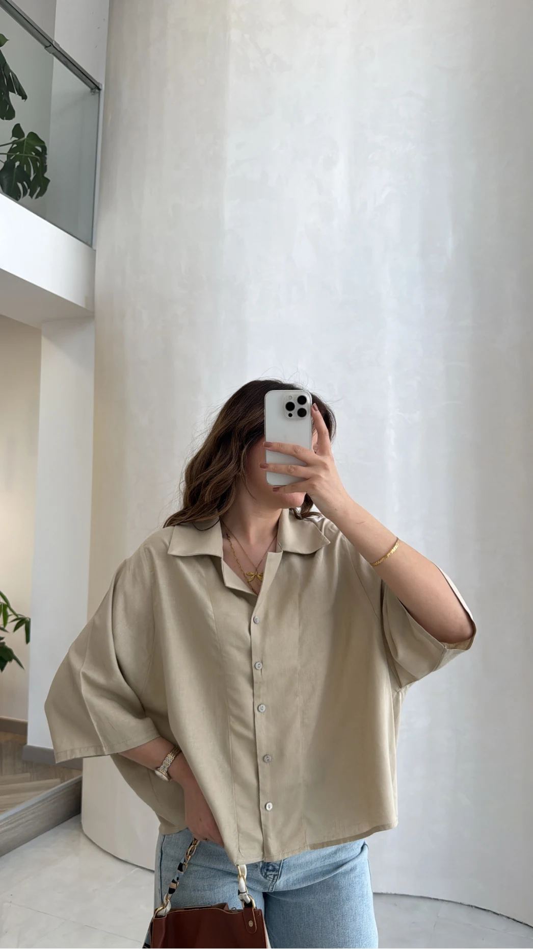 Keten Kumaş Gömlek - Taş - Kod: 4982