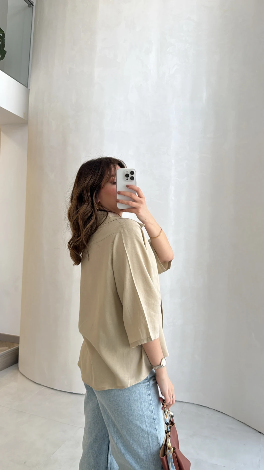 Keten Kumaş Gömlek - Taş - Kod: 4982