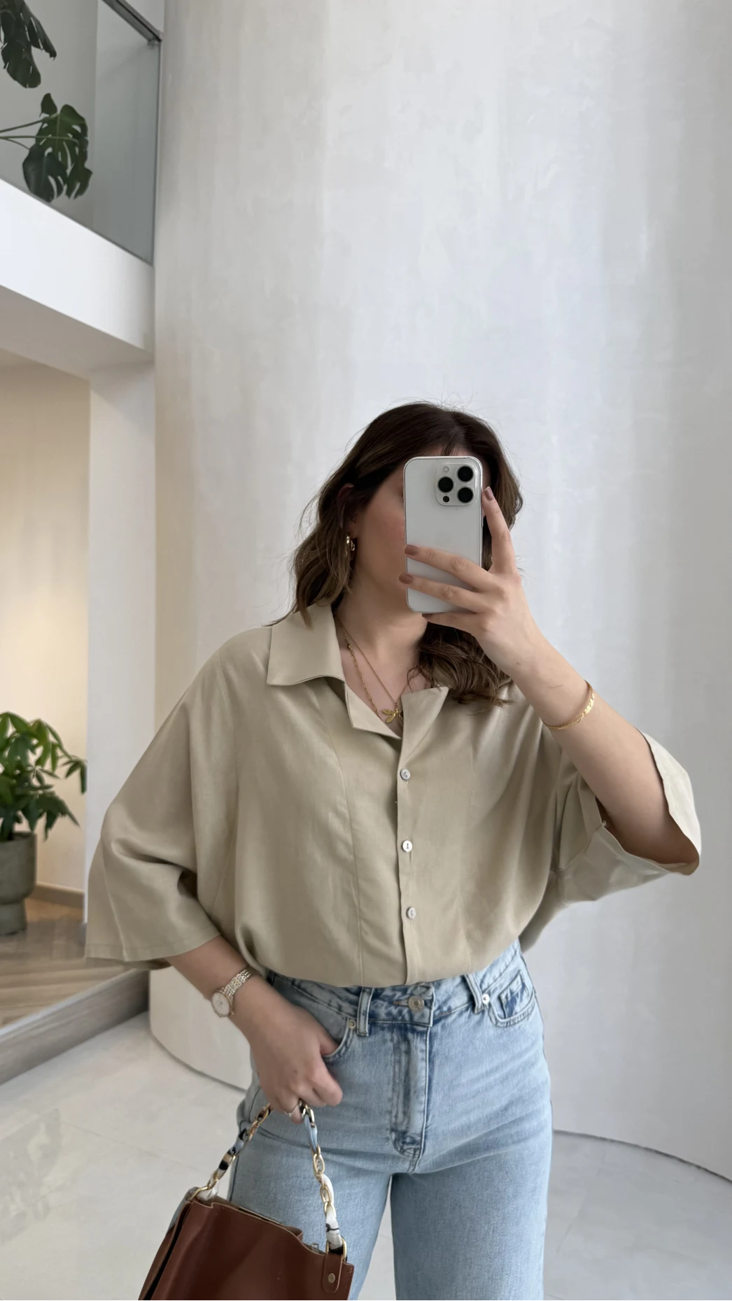 Keten Kumaş Gömlek - Taş - Kod: 4982