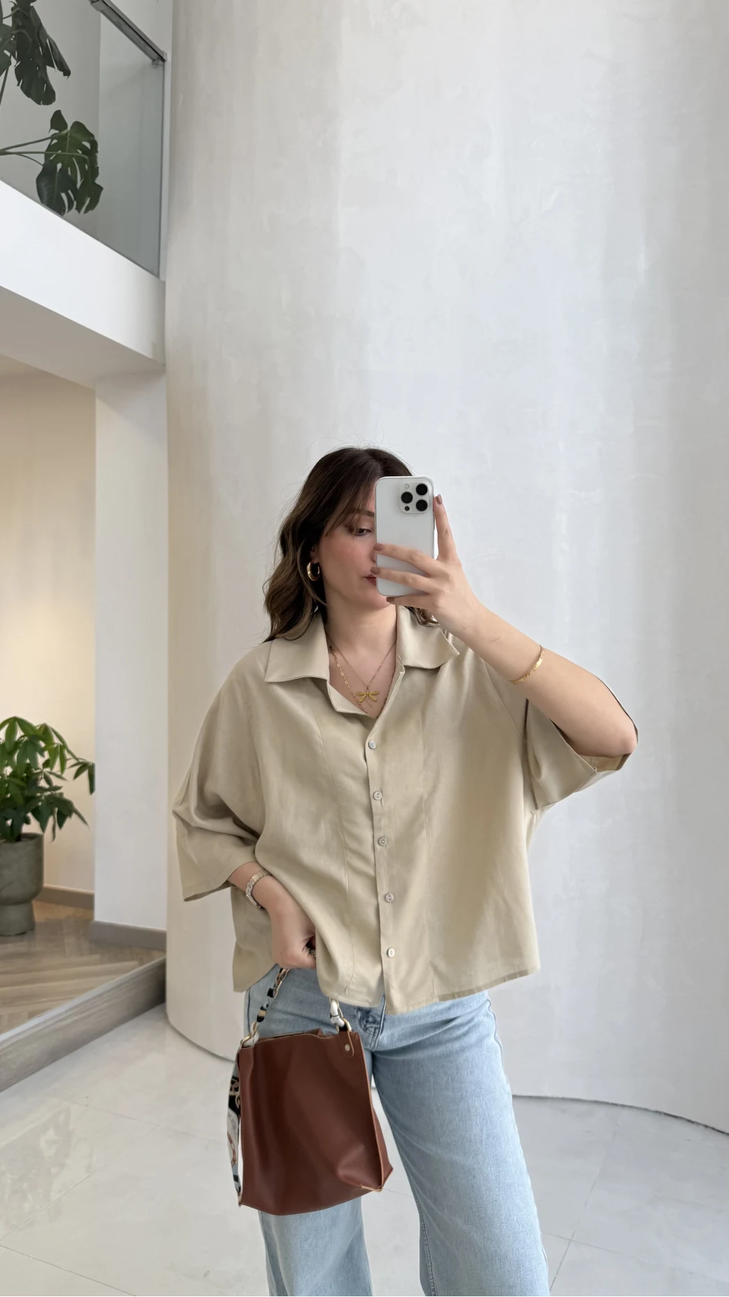 Keten Kumaş Gömlek - Taş - Kod: 4982