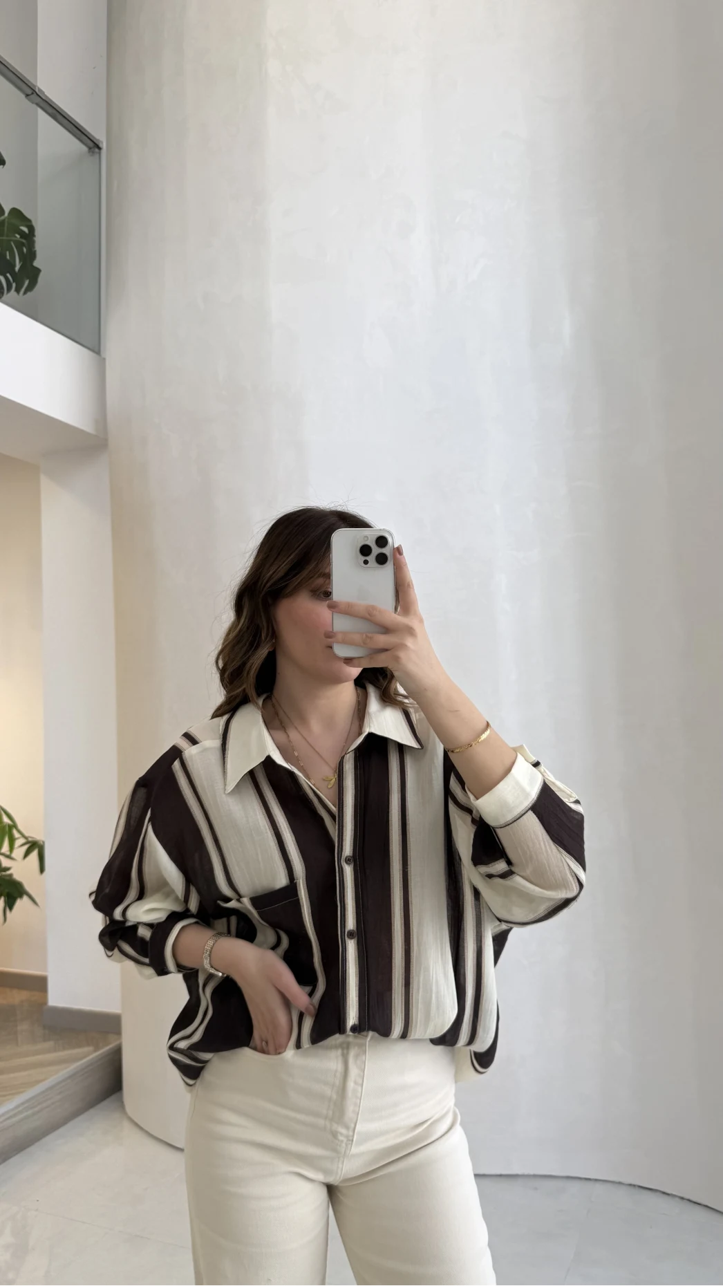 Kahverengi Çizgili Gömlek - Kod: 5060