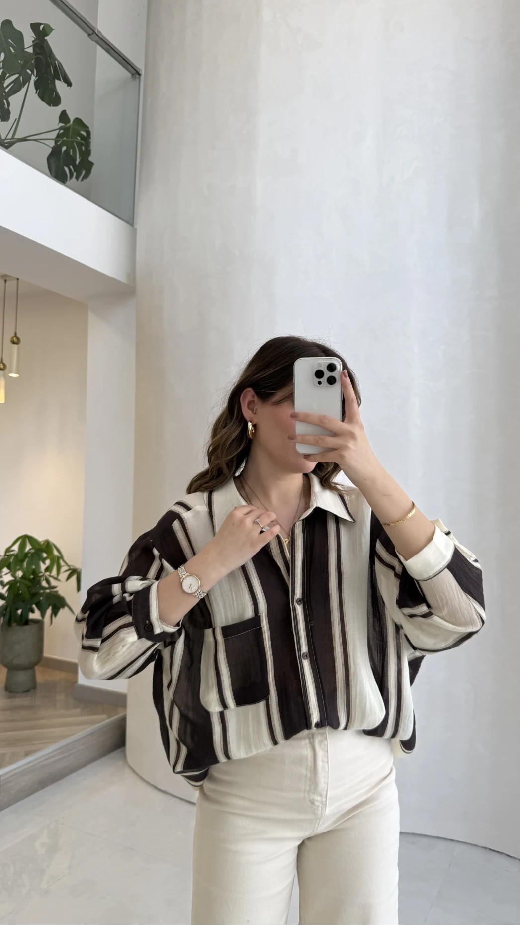 Kahverengi Çizgili Gömlek - Kod: 5060