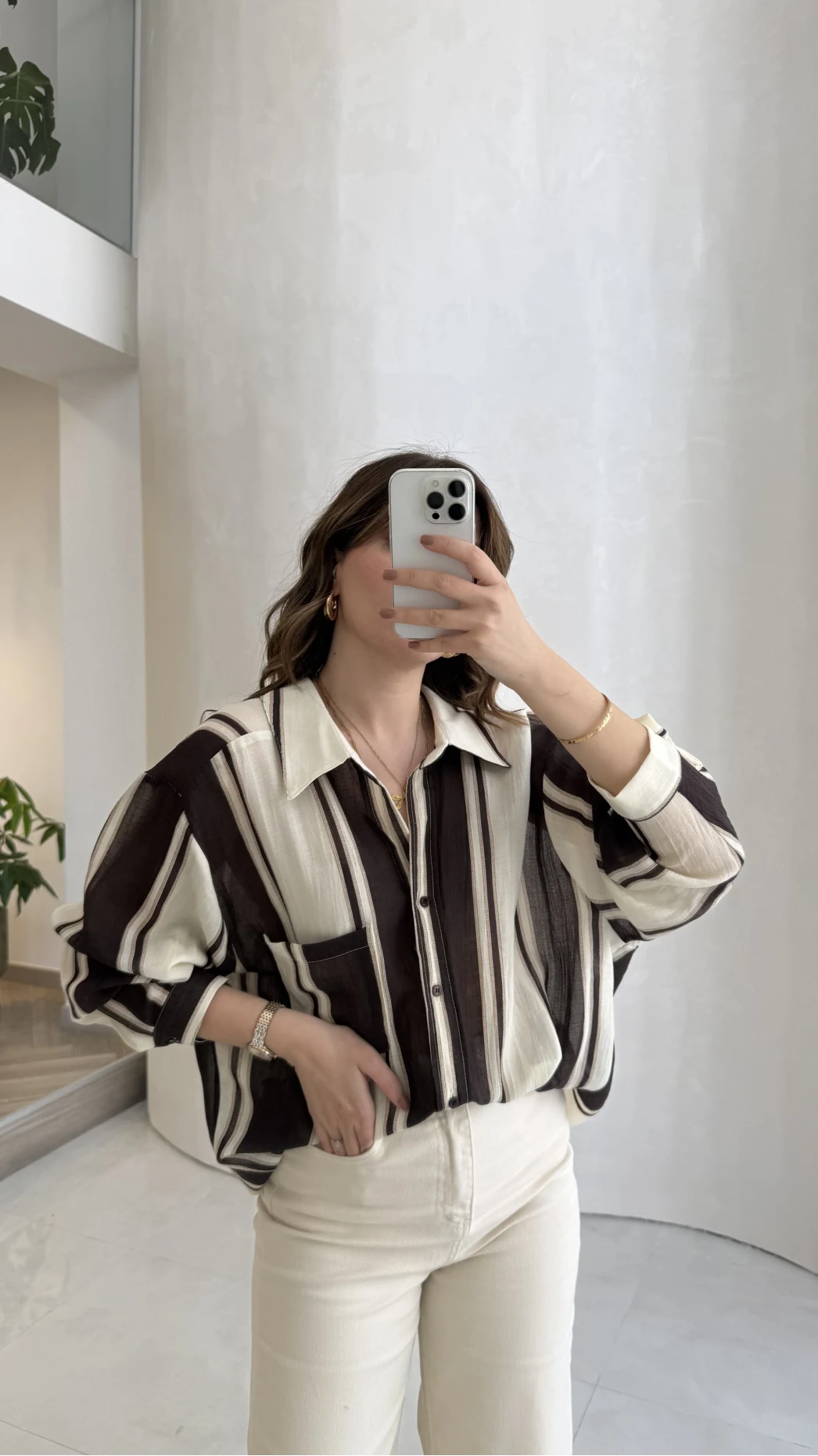 Kahverengi Çizgili Gömlek - Kod: 5060