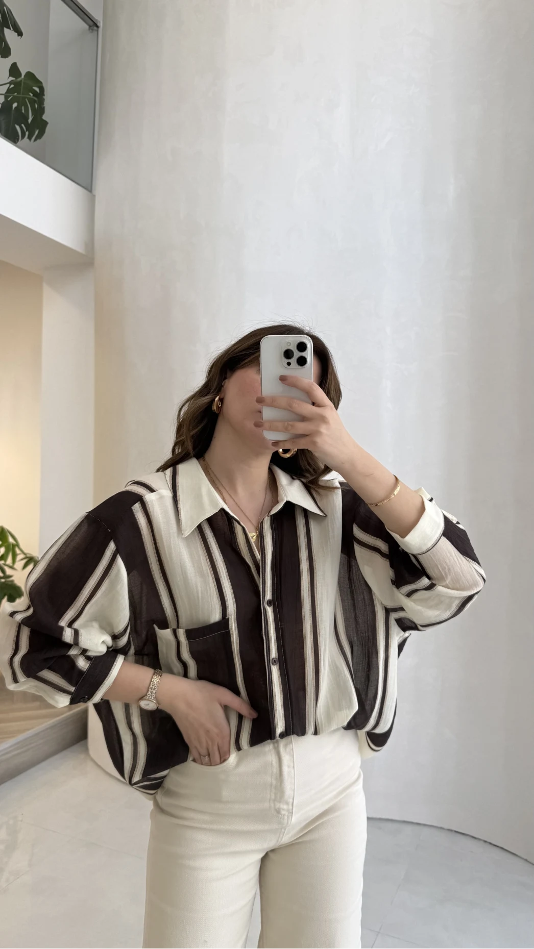 Kahverengi Çizgili Gömlek - Kod: 5060