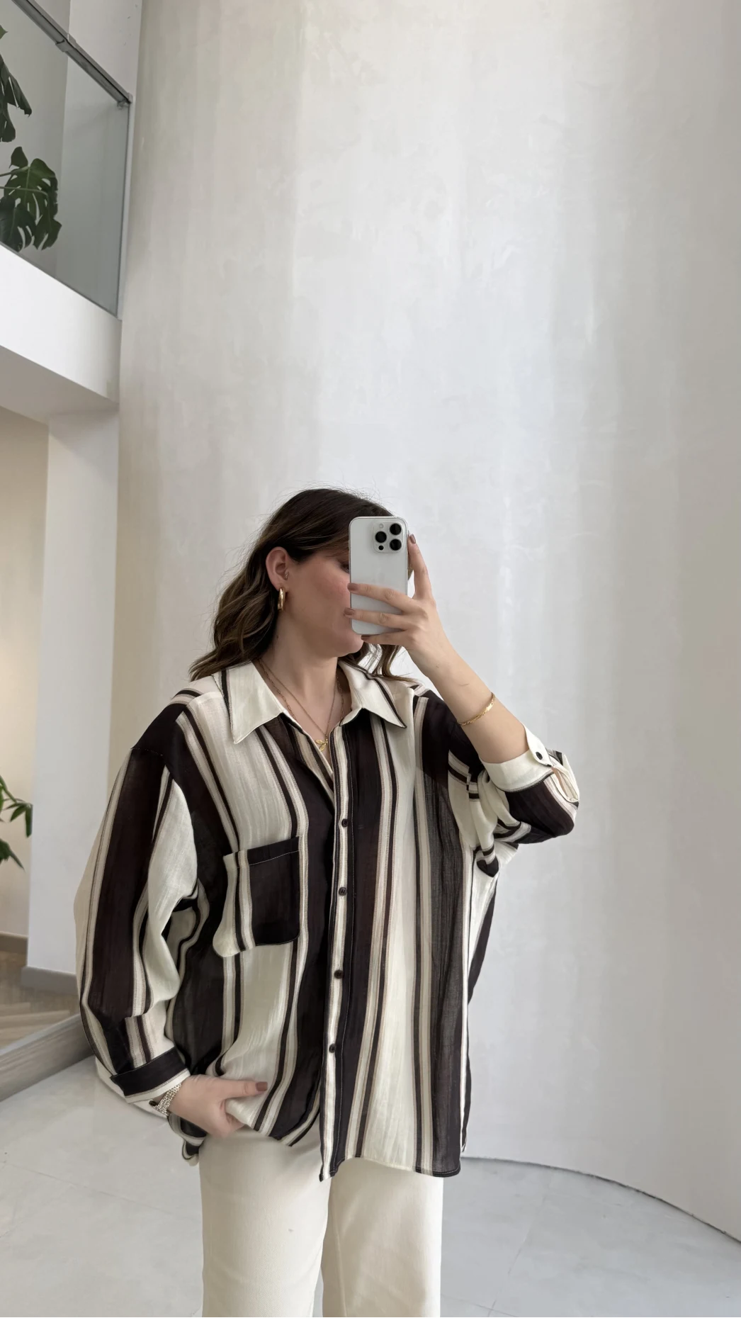 Kahverengi Çizgili Gömlek - Kod: 5060