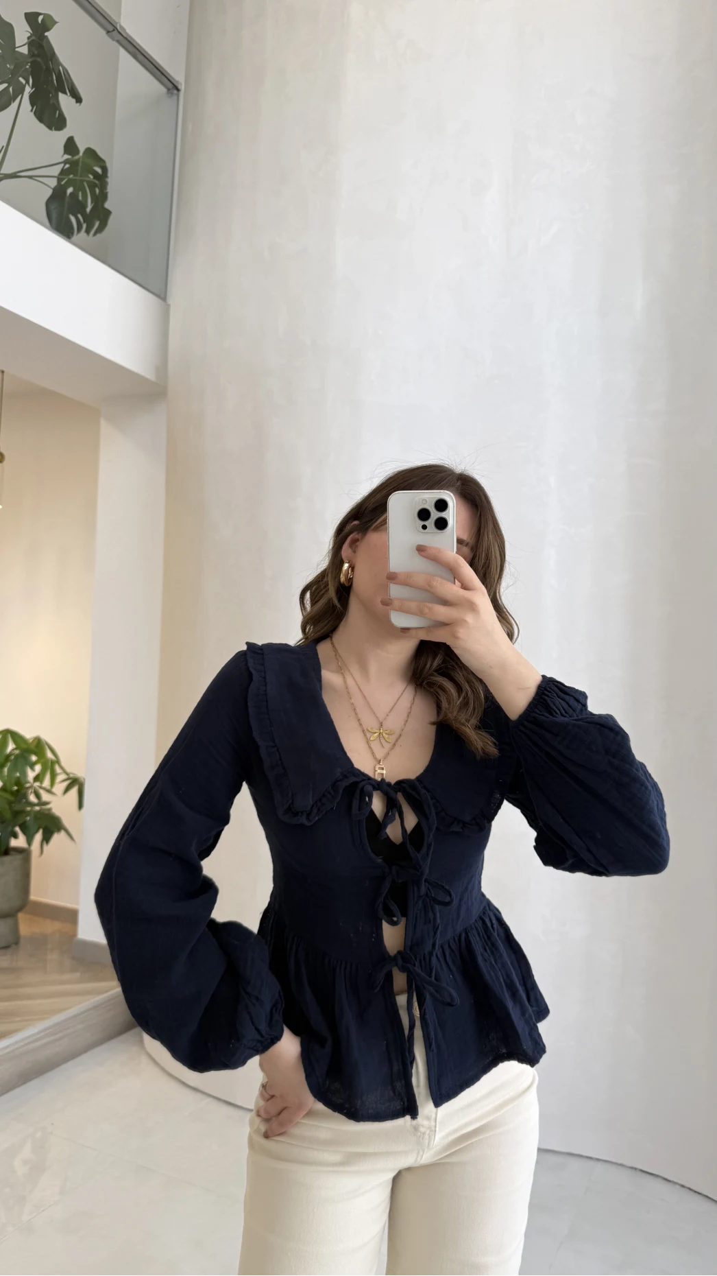 Petra Bebe Yaka Bağlamalı Bluz - Lacivert - Kod: 1051