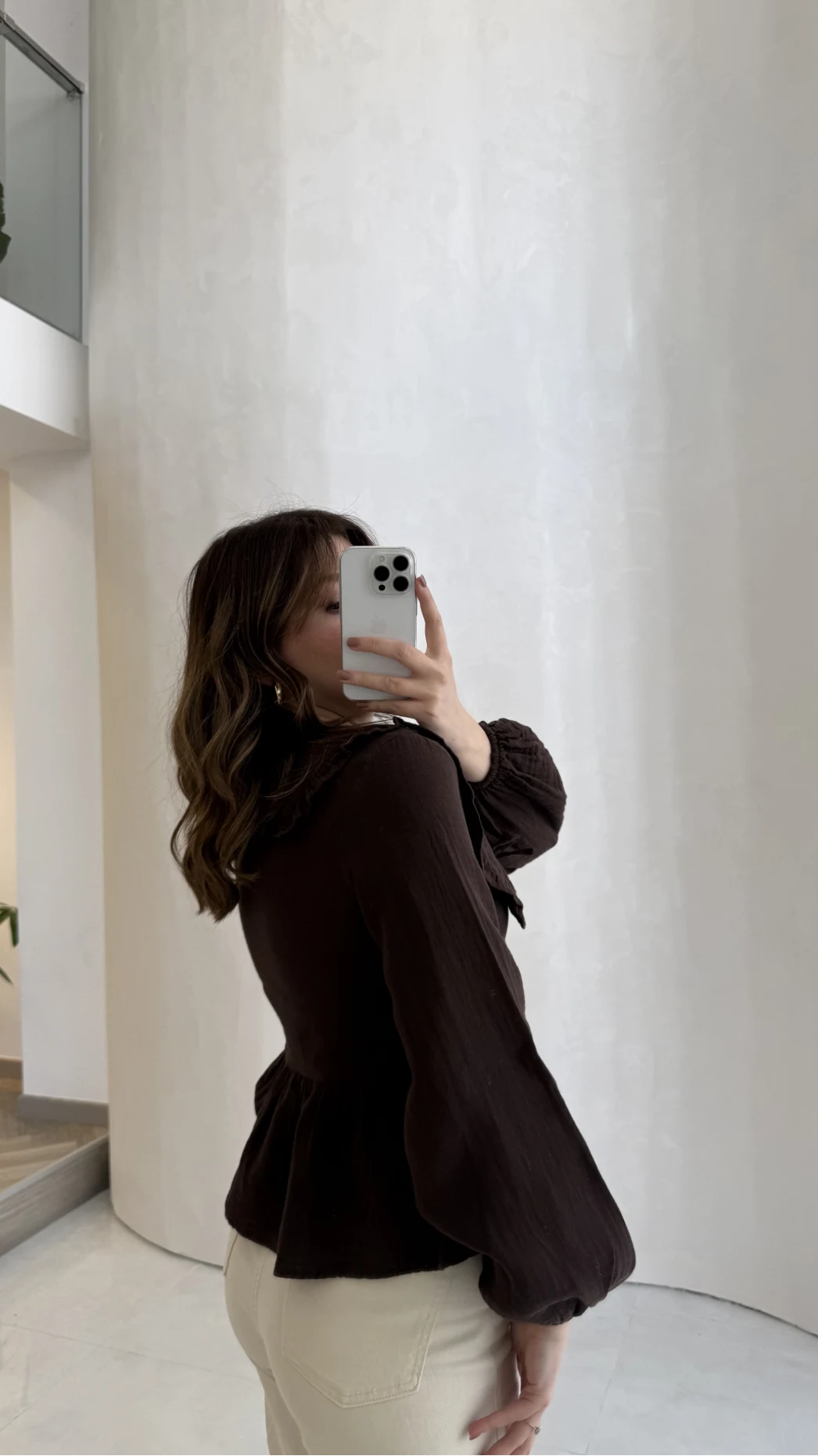 Petra Bebe Yaka Bağlamalı Bluz - Acı Kahve - Kod: 1051