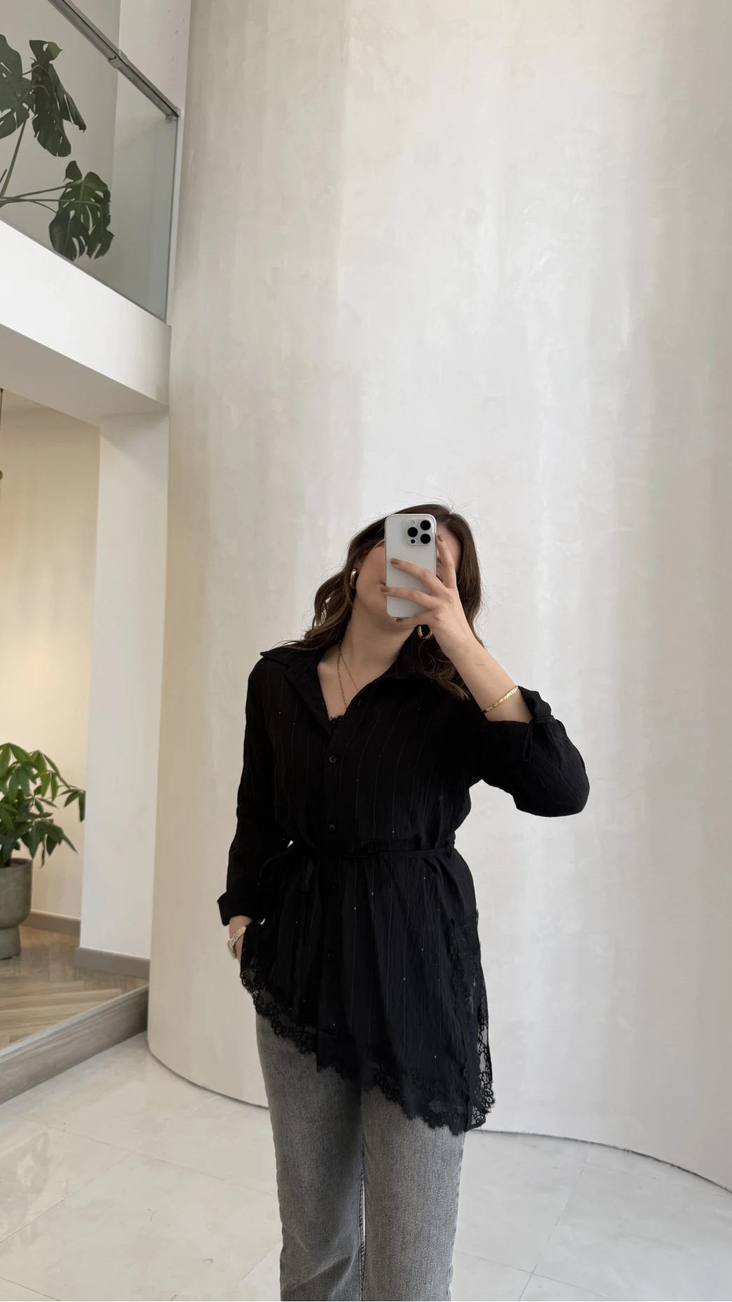 Bağlamalı Dantel Detay Çizgili İçi Askılı Body Gömlek - Siyah - Kod: 39290