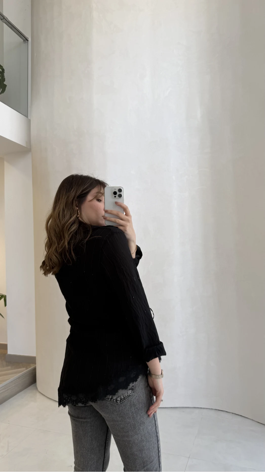 Bağlamalı Dantel Detay Çizgili İçi Askılı Body Gömlek - Siyah - Kod: 39290