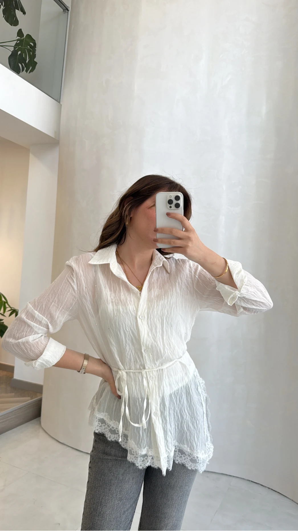 Bağlamalı Dantel Detay Çizgili İçi Askılı Body Gömlek - Ekru - Kod: 39290