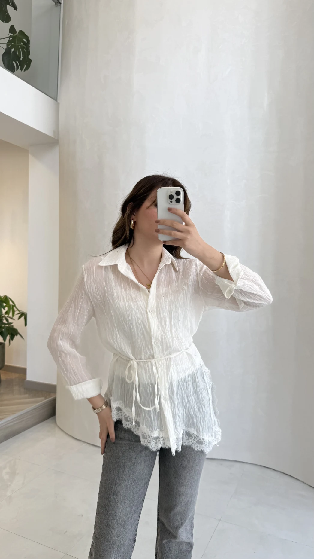 Bağlamalı Dantel Detay Çizgili İçi Askılı Body Gömlek - Ekru - Kod: 39290