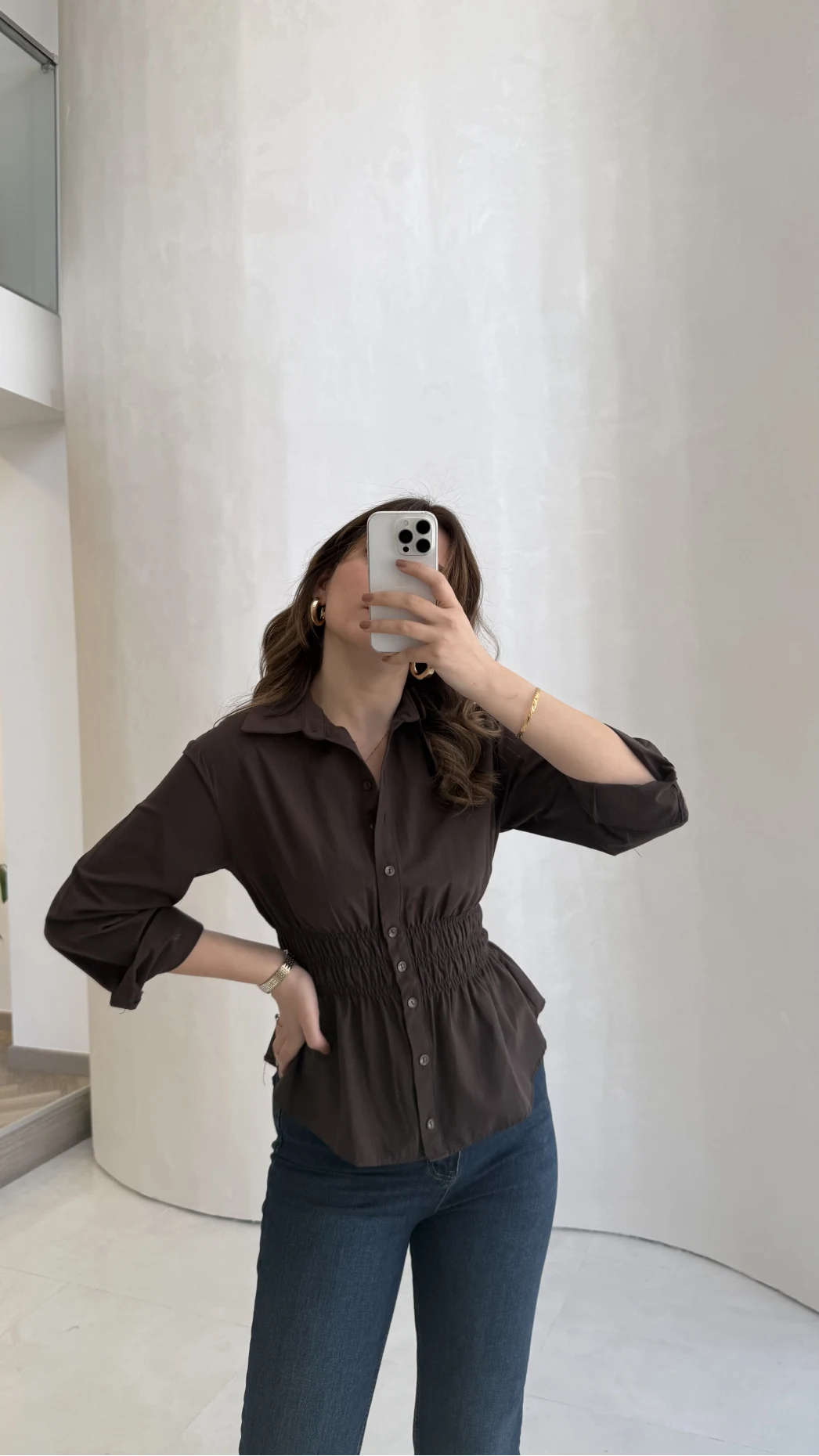 Dolly Beli Gipeli Gömlek - Kahve - Kod: 1000