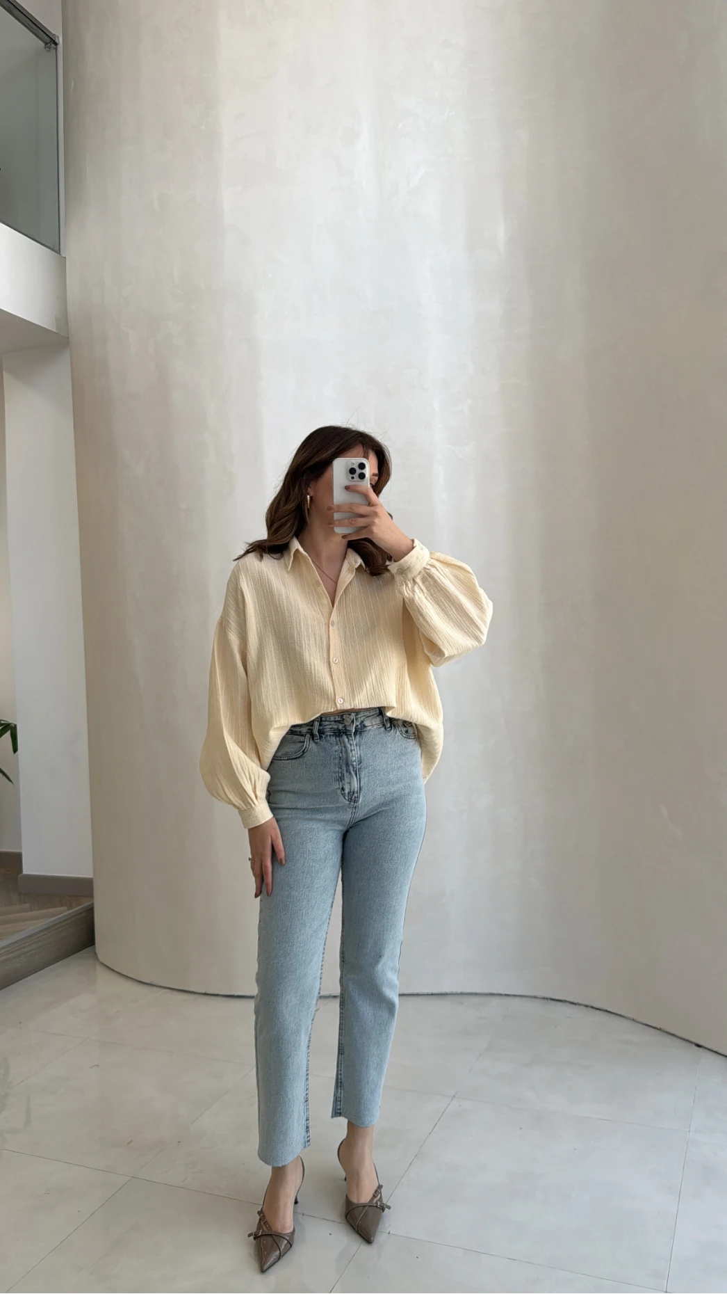 Helen Pamuk Kumaş Uzun Çizgili Gömlek - Sarı - Kod: 2194