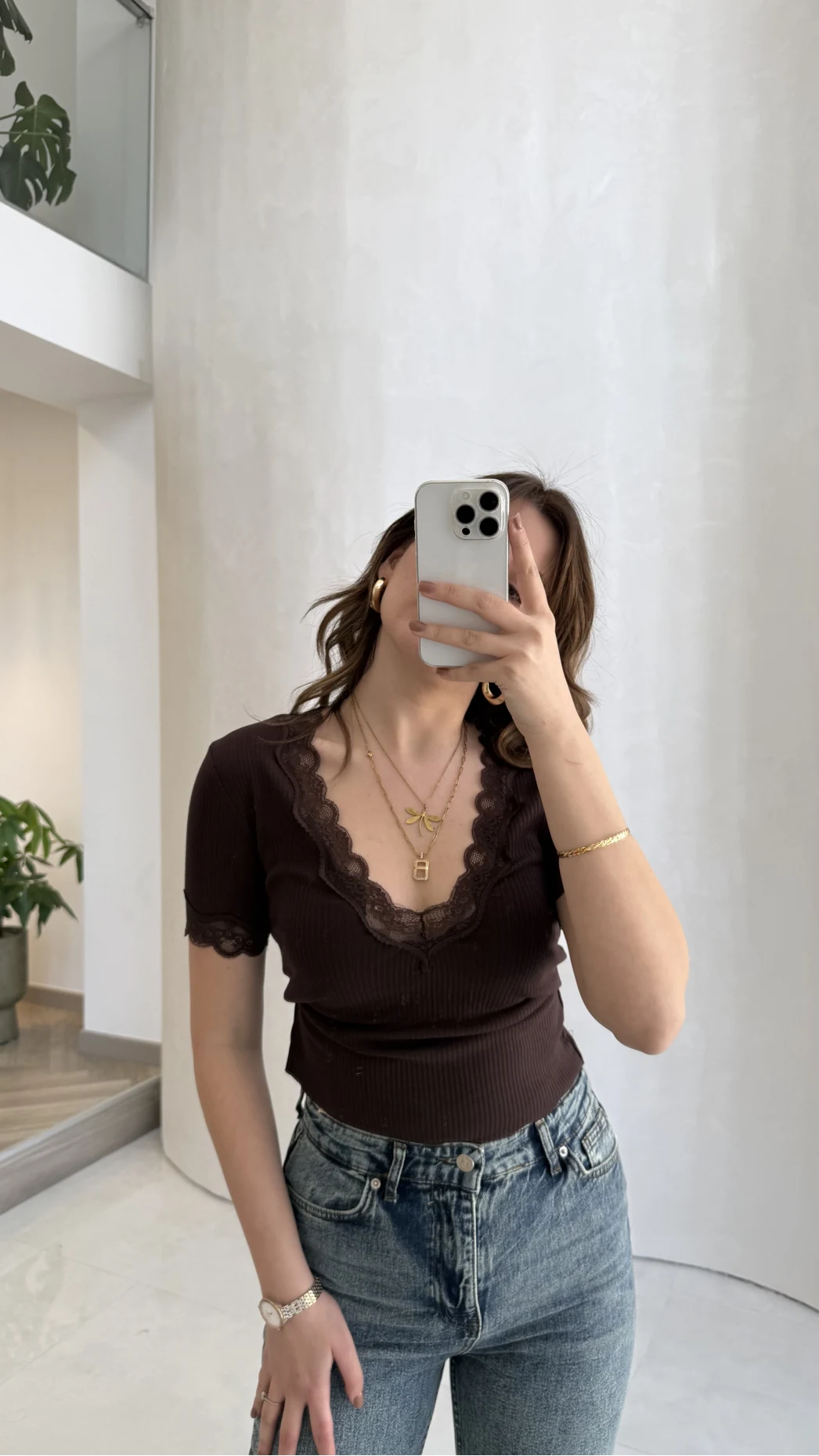 Fitilli Dantel Detay Bluz - Kahverengi - Kod: 1080