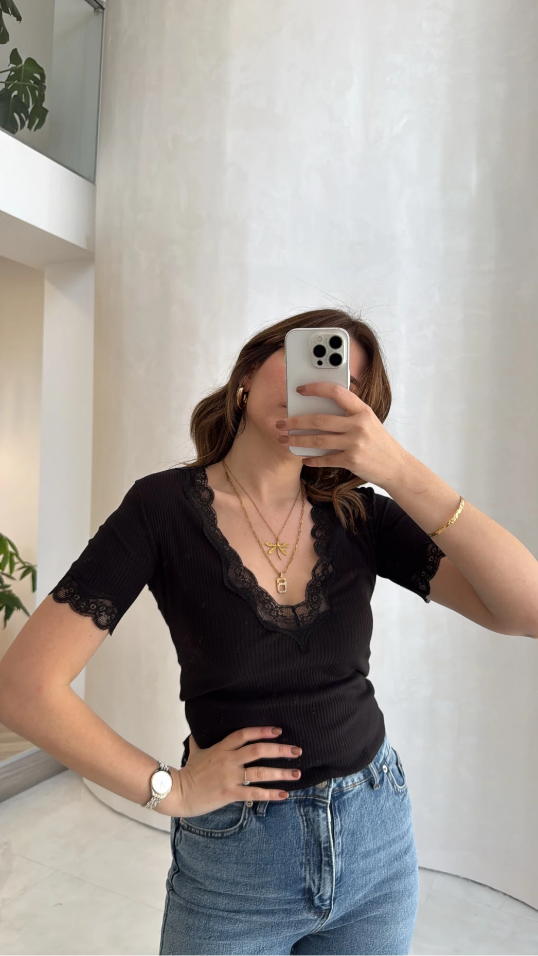 Fitilli Dantel Detay Bluz - Siyah - Kod: 1080