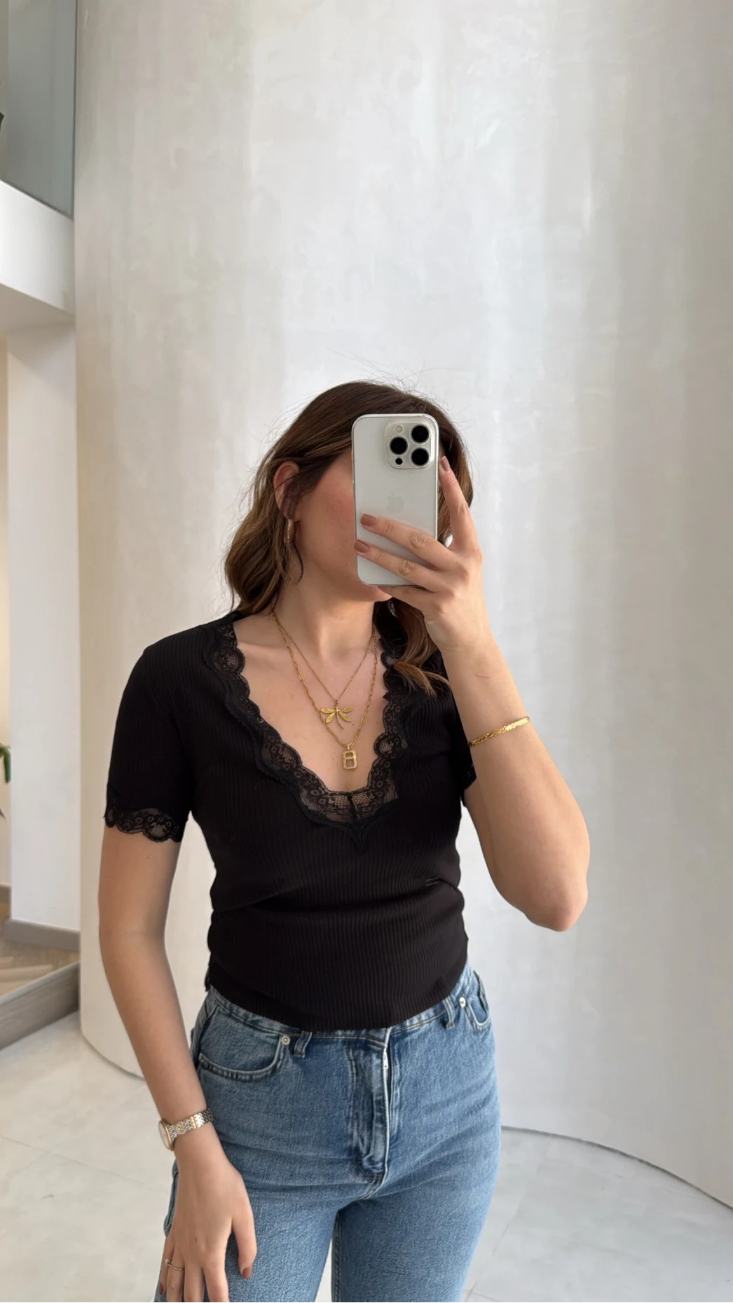 Fitilli Dantel Detay Bluz - Siyah - Kod: 1080