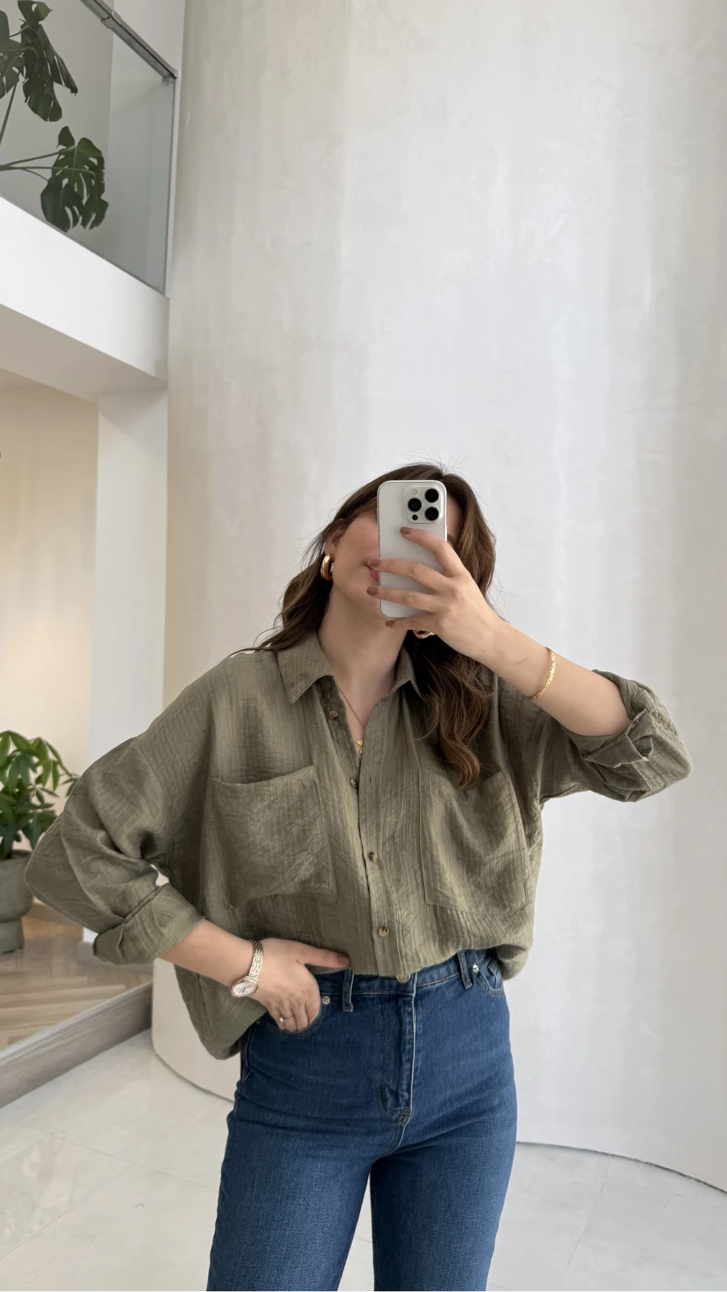 Cepli Uzun Gömlek - Haki - Kod: 2191