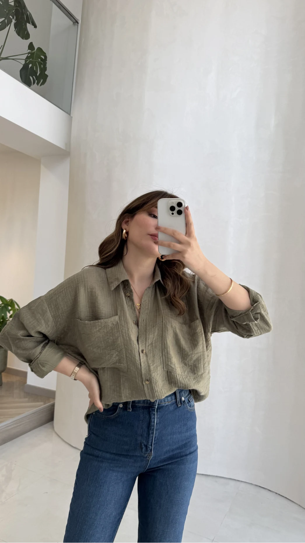 Cepli Uzun Gömlek - Haki - Kod: 2191