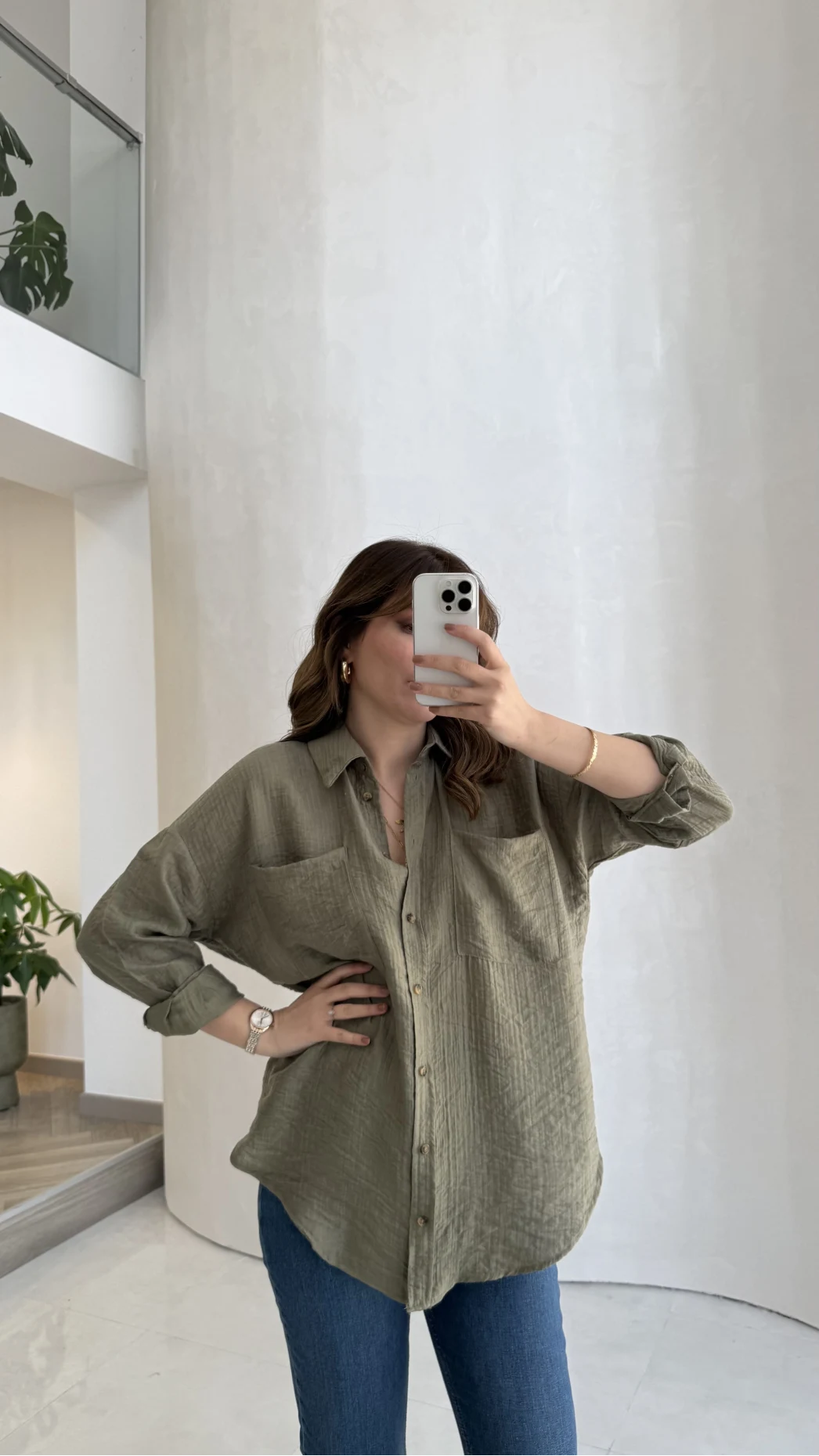 Cepli Uzun Gömlek - Haki - Kod: 2191