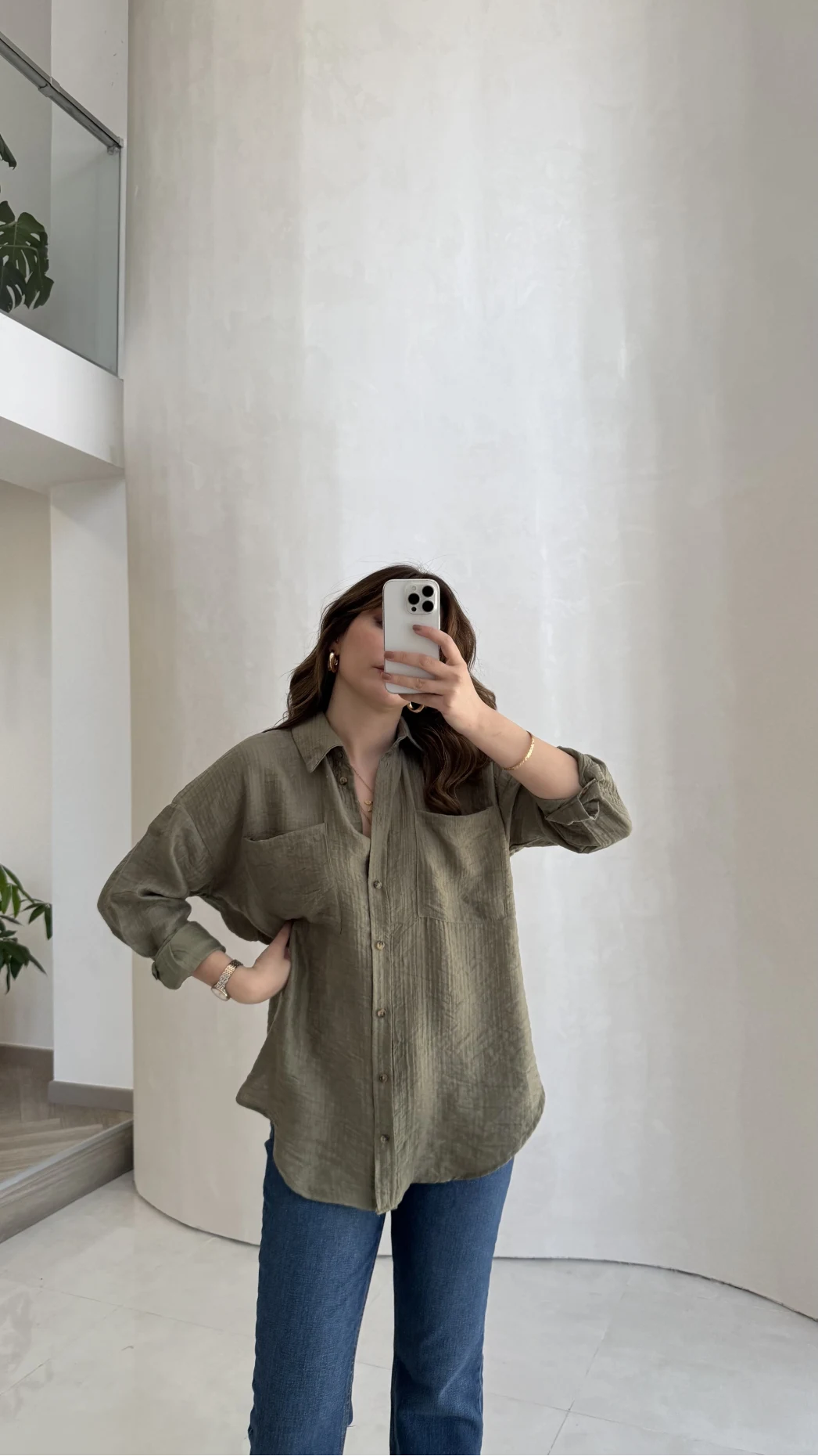 Cepli Uzun Gömlek - Haki - Kod: 2191