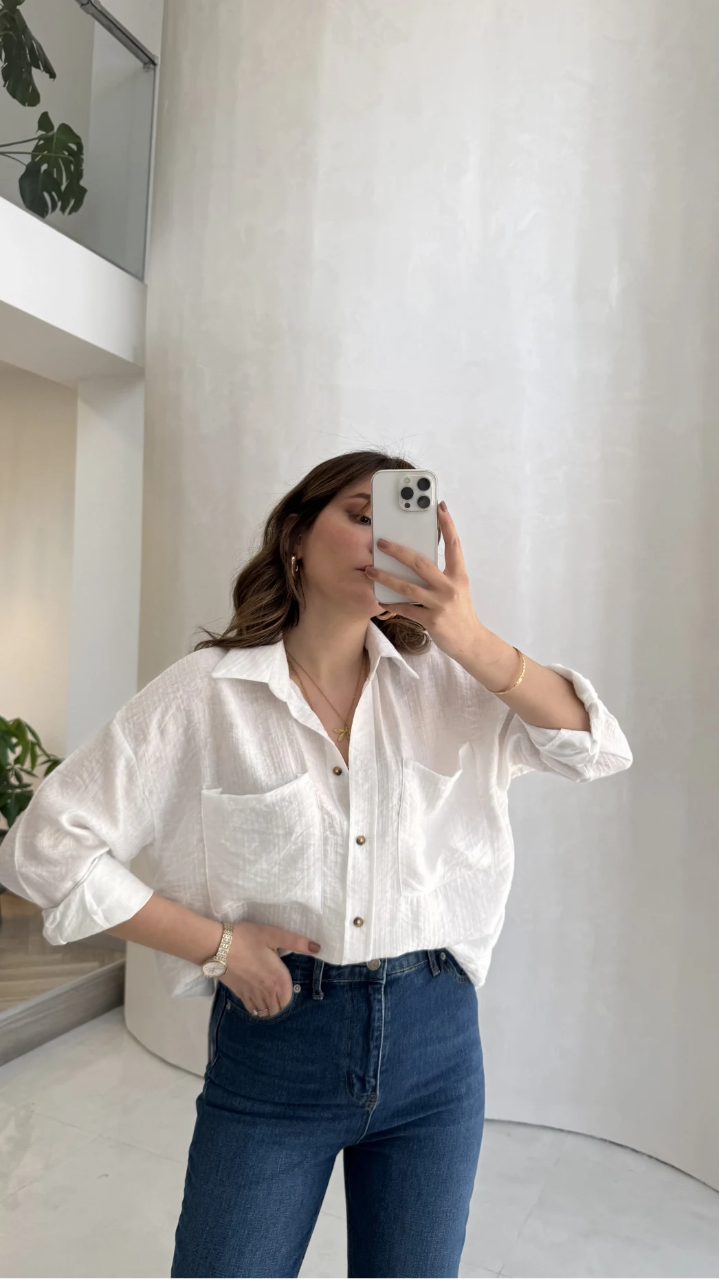 Cepli Uzun Gömlek - Ekru - Kod: 2191