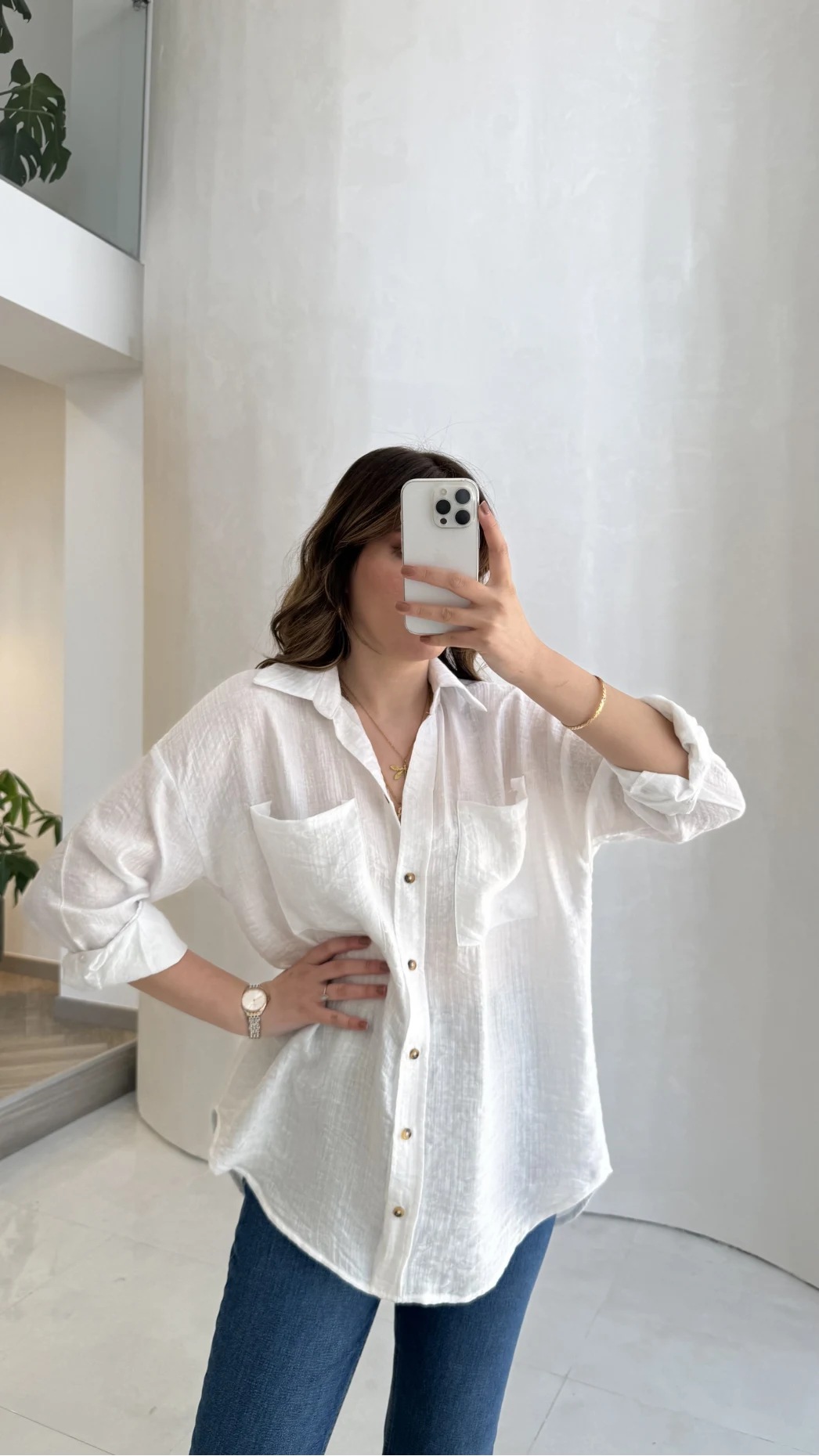 Cepli Uzun Gömlek - Ekru - Kod: 2191