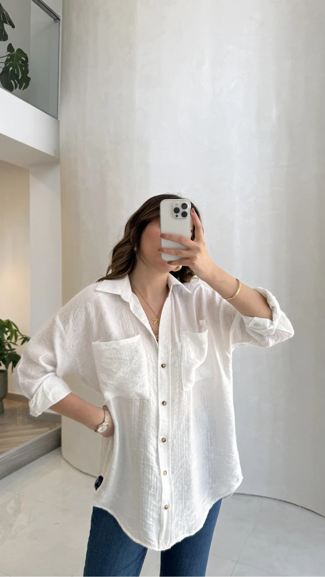 Cepli Uzun Gömlek - Ekru - Kod: 2191