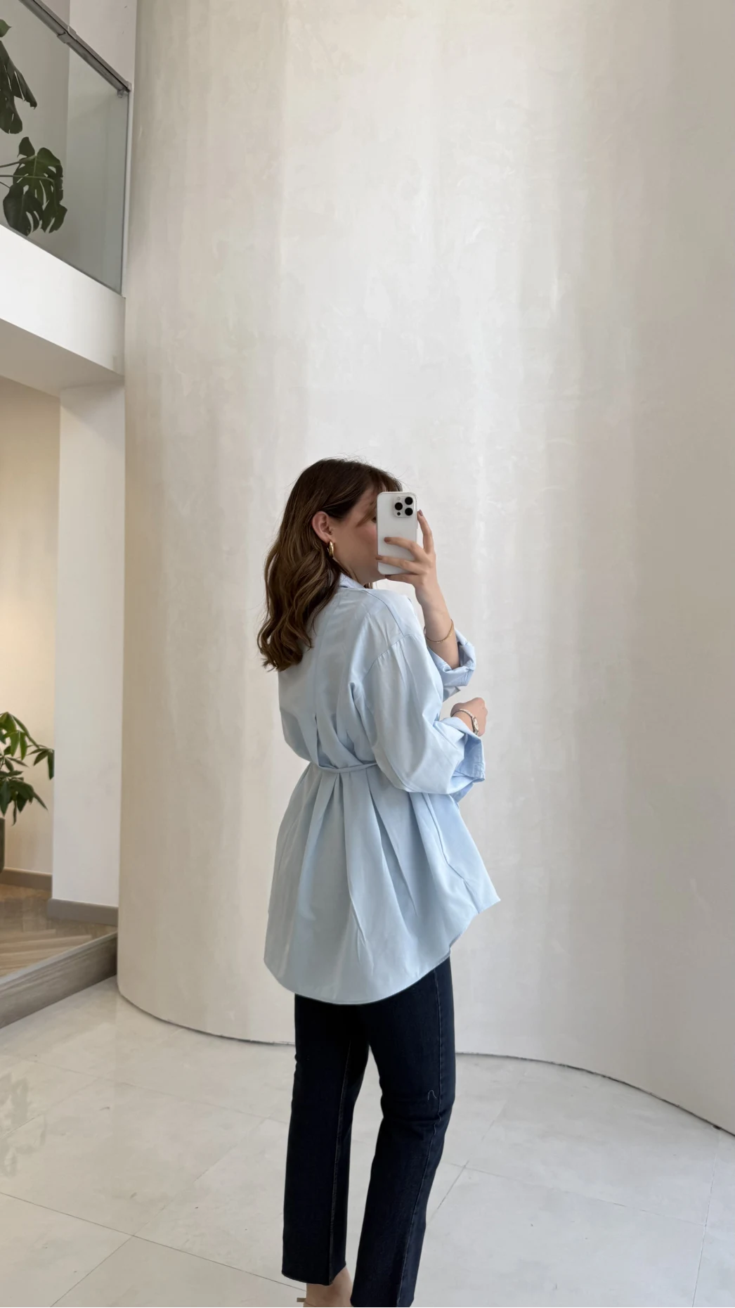 Arkası Pile Detay Bağcıklı Pamuklu Gömlek - Mavi - Kod: 2206