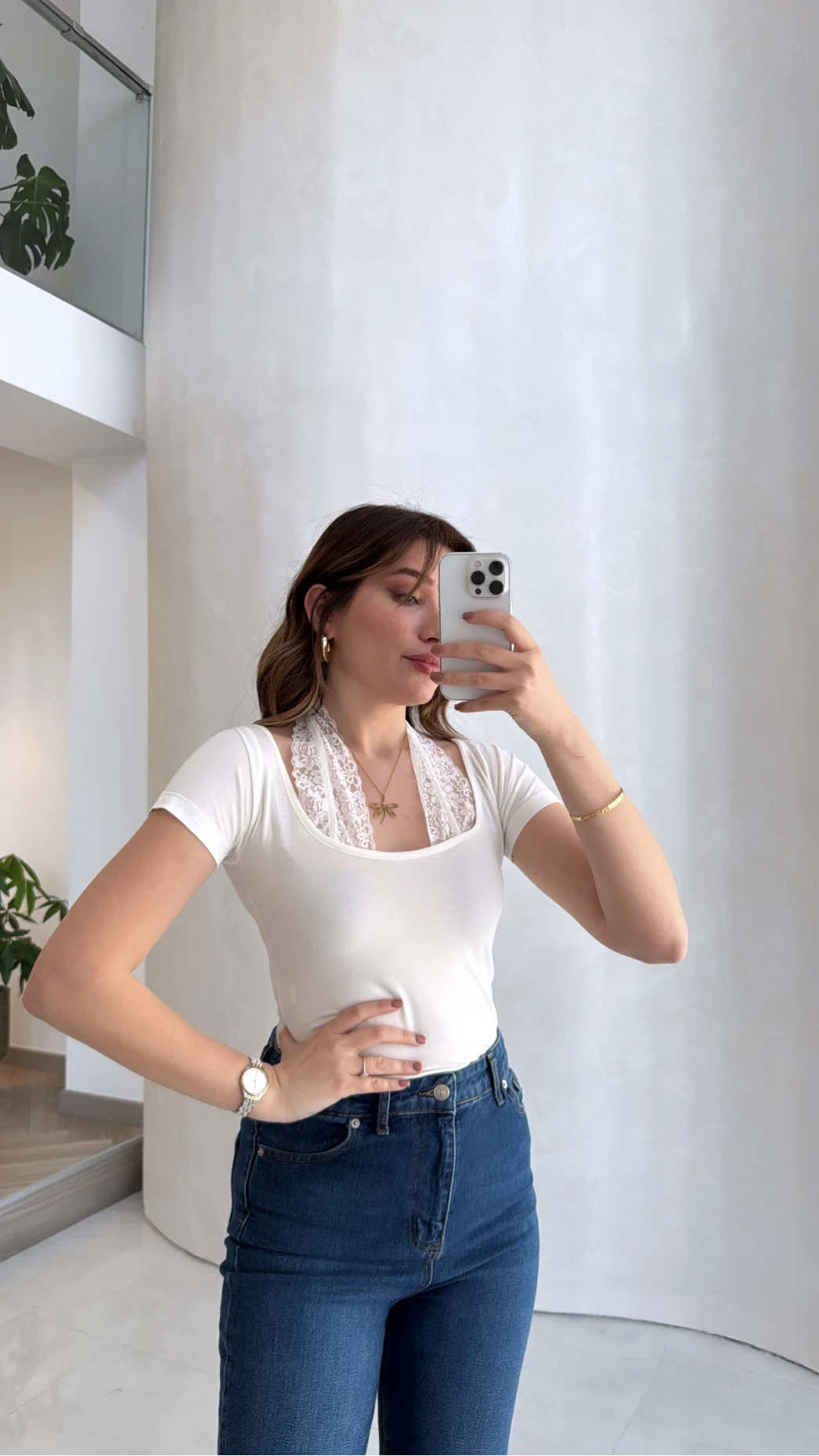 Dantel Boyundan Geçmeli Bluz - Ekru - Kod: 8570