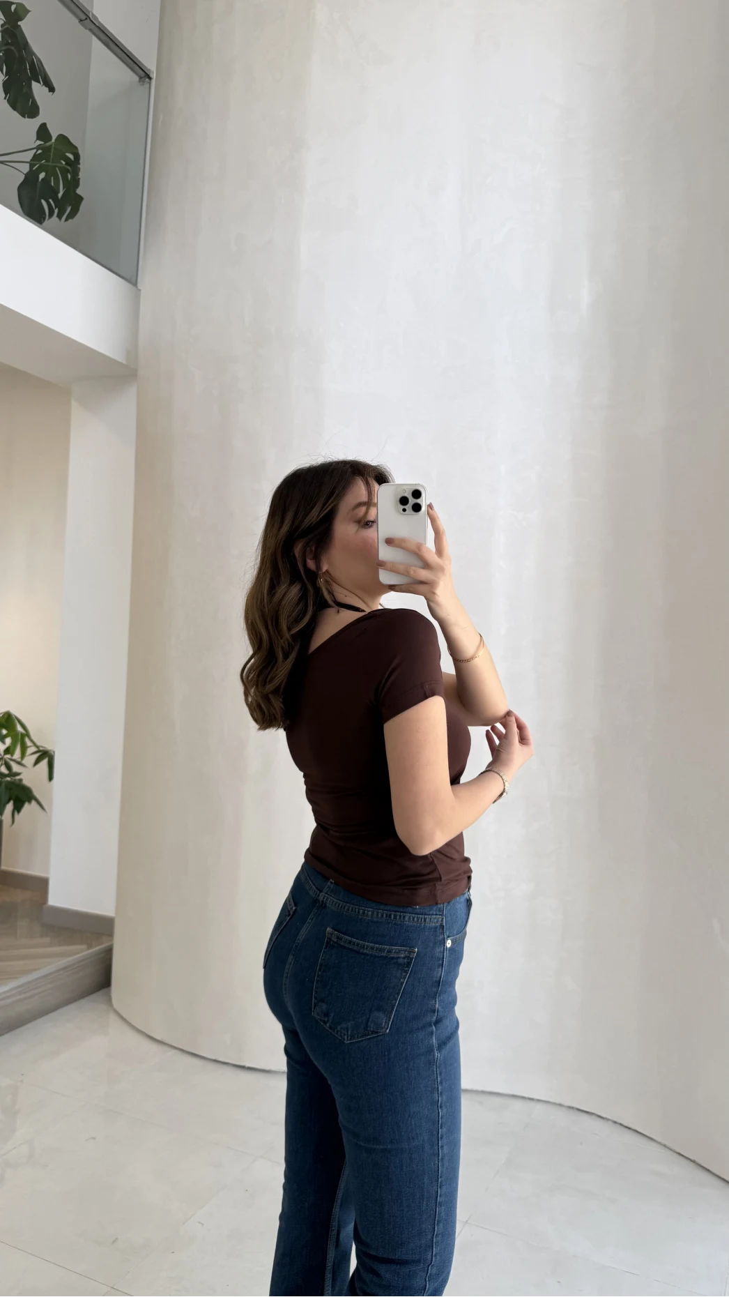 Dantel Boyundan Geçmeli Bluz - Kahverengi - Kod: 8570