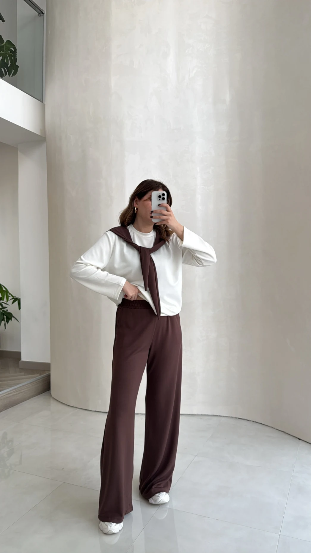 Uzun Kollu Fular Bağlamalı Takım - Kahverengi - Kod: 4126