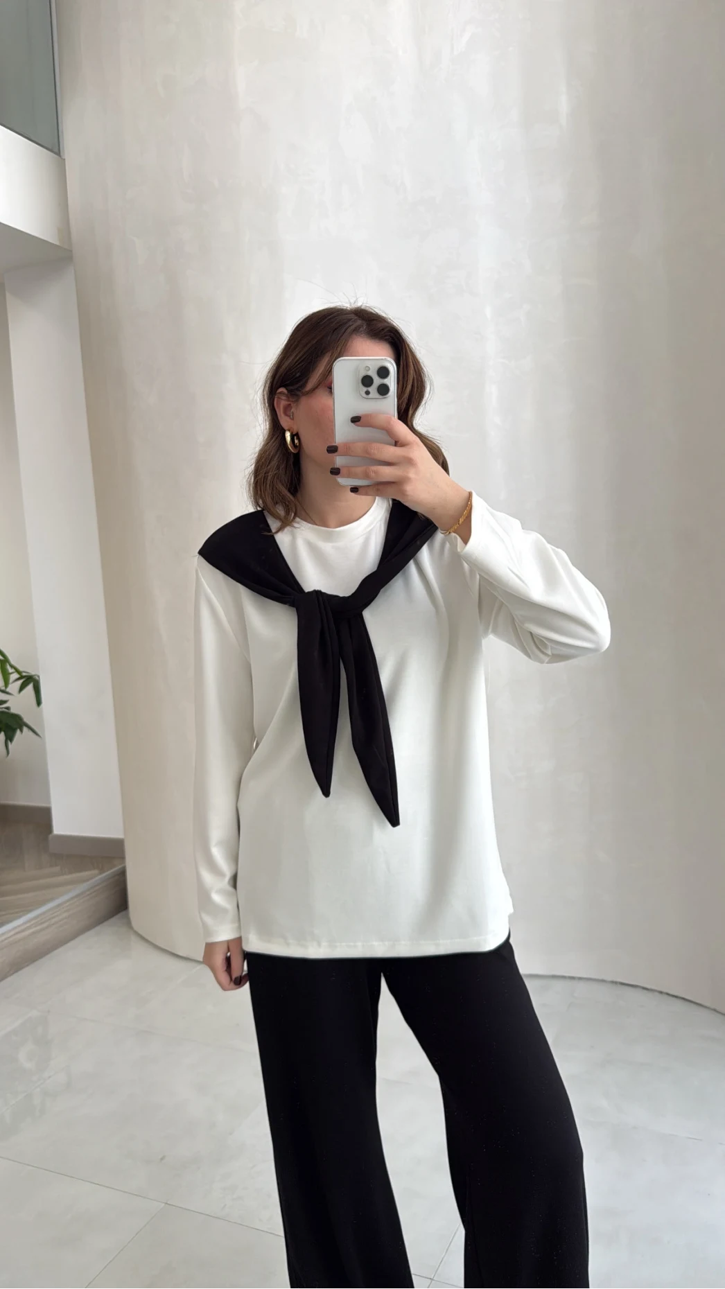 Uzun Kollu Fular Bağlamalı Takım - Siyah - Kod: 4126