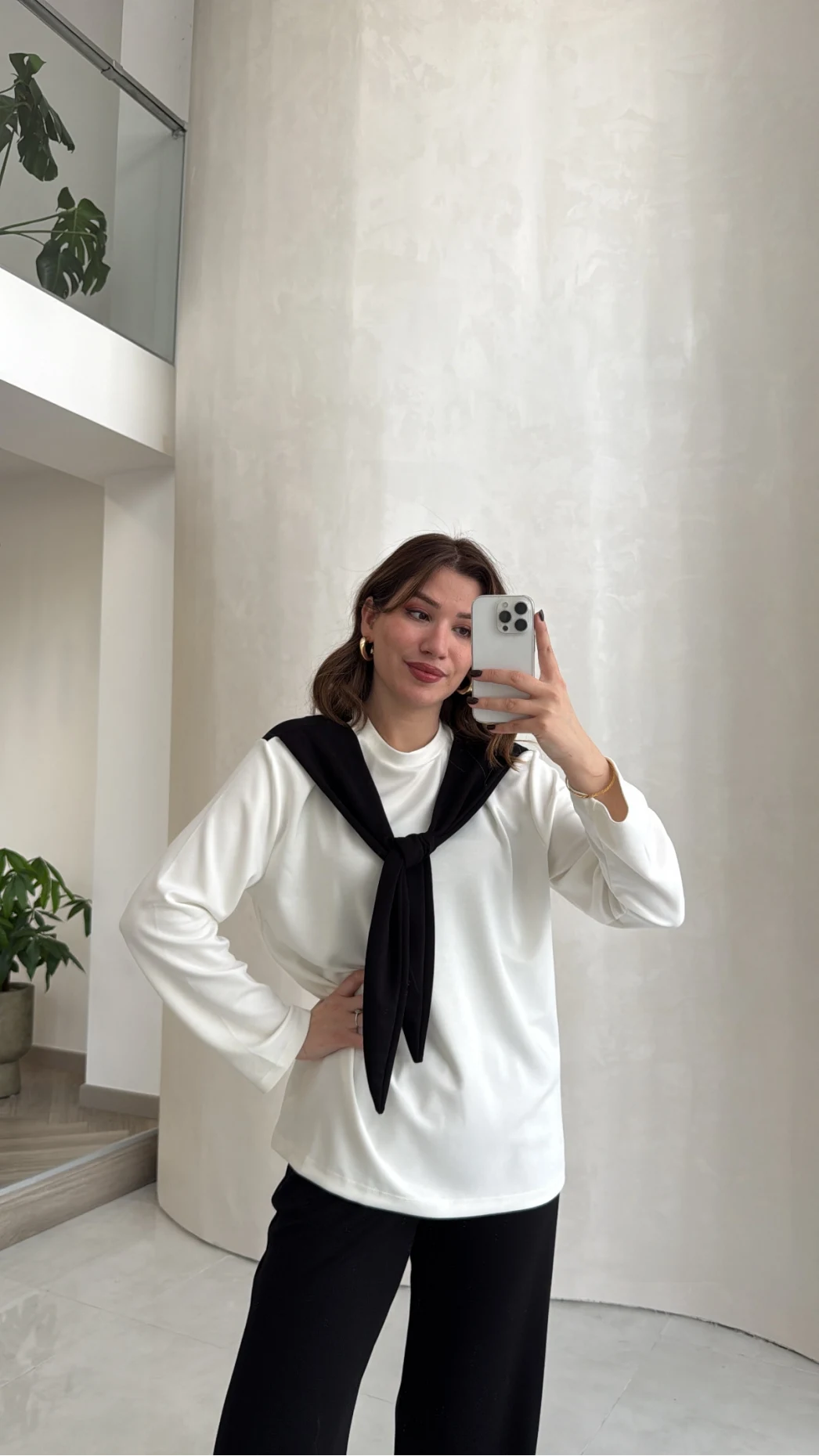 Uzun Kollu Fular Bağlamalı Takım - Siyah - Kod: 4126