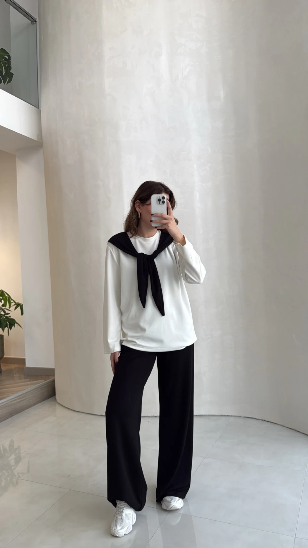 Uzun Kollu Fular Bağlamalı Takım - Siyah - Kod: 4126