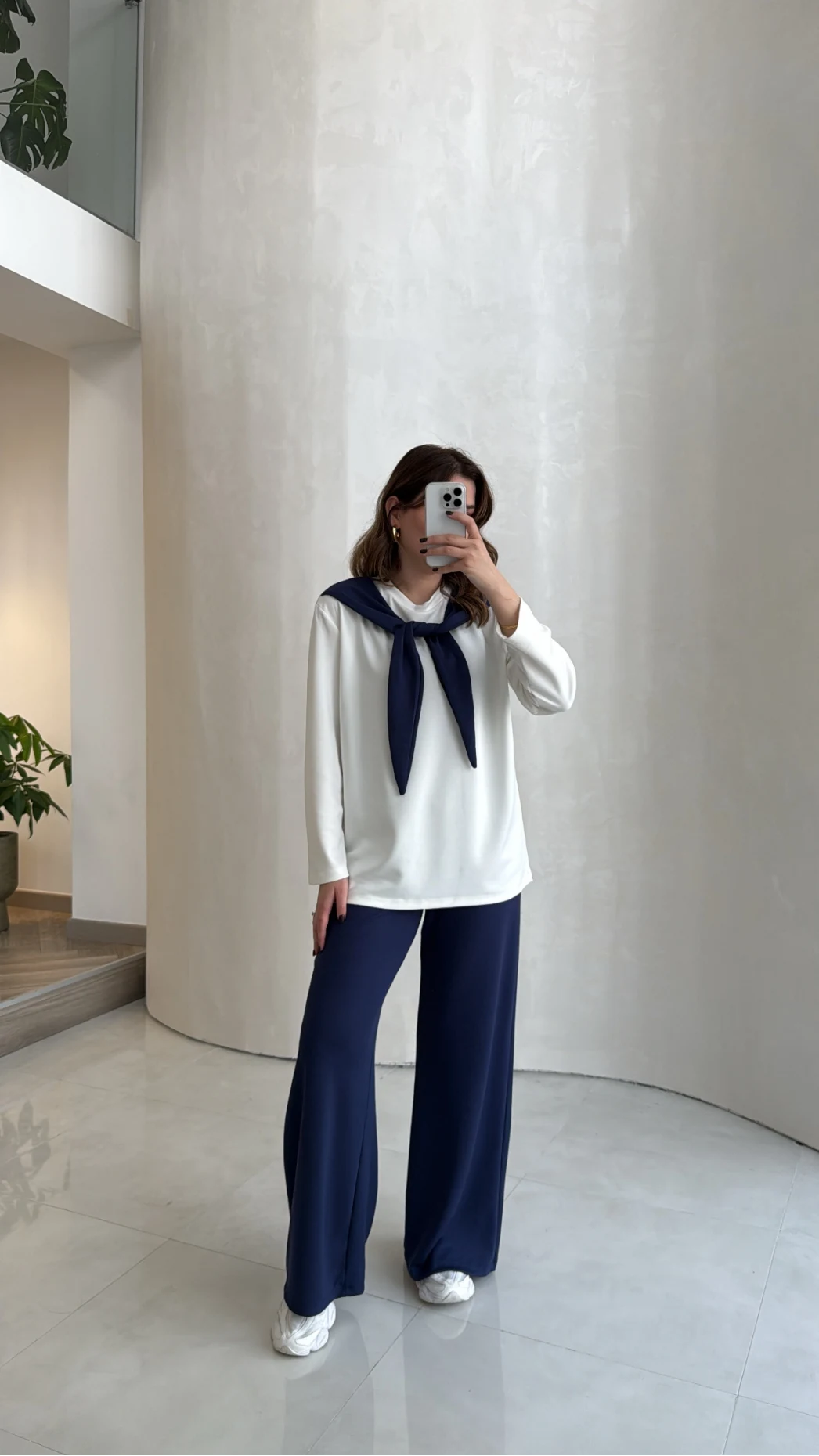 Uzun Kollu Fular Bağlamalı Takım - Lacivert - Kod: 4126